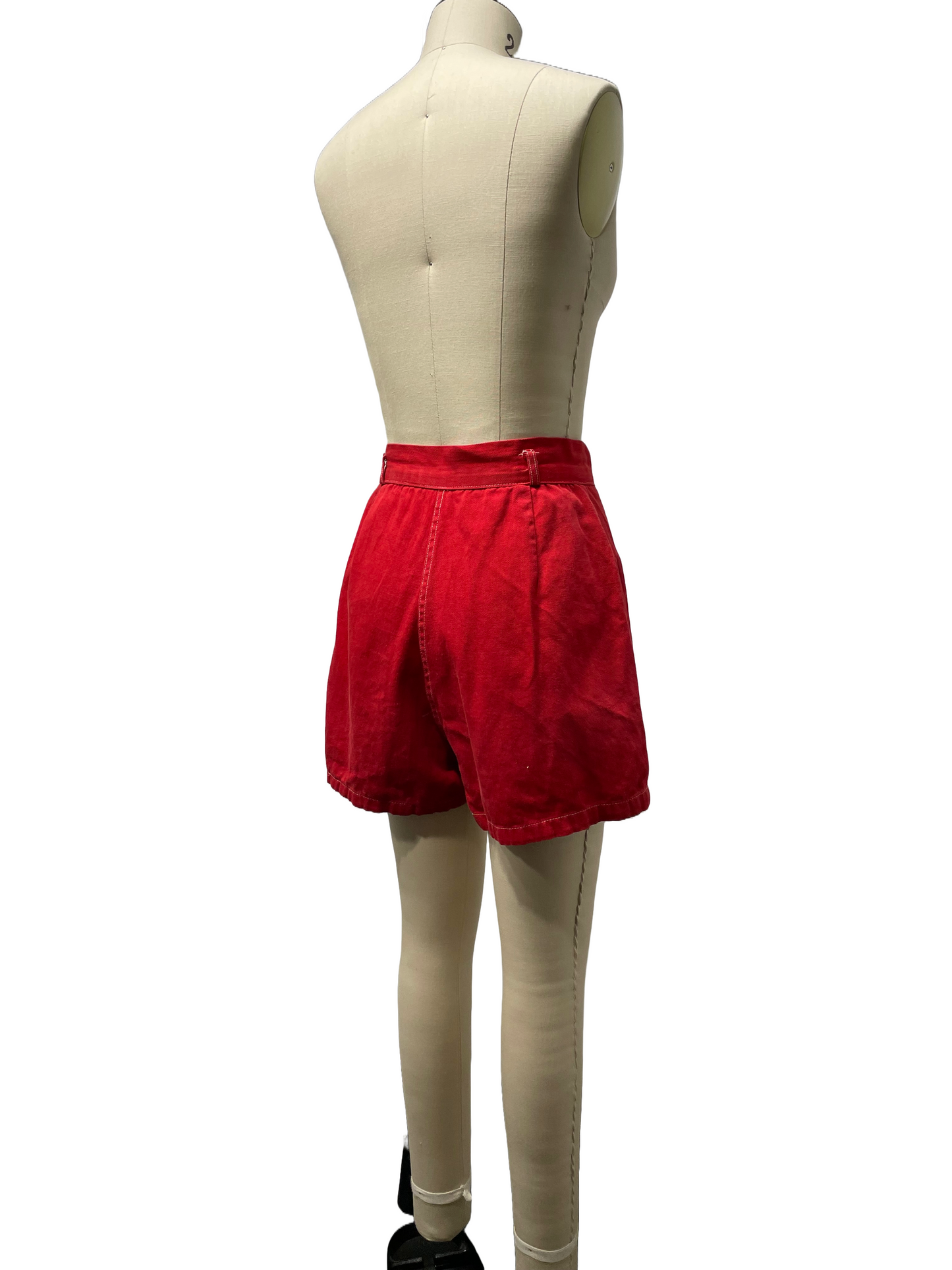 1960s Red Cotton Twill Side Zip Flare Shorts