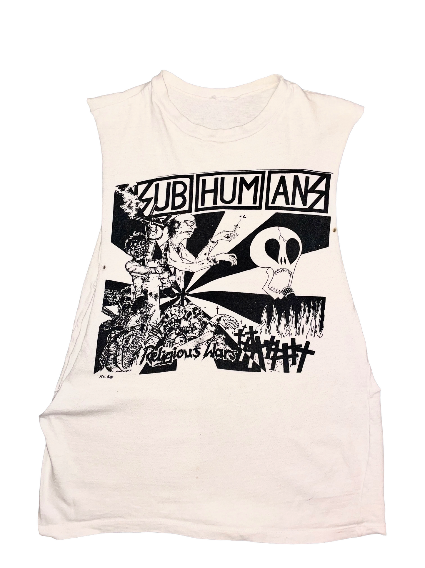 Subhumans "Religious Wars" ca. 1980s Cut-off Tank UK Anarcho Punk Vintage T-Shirt