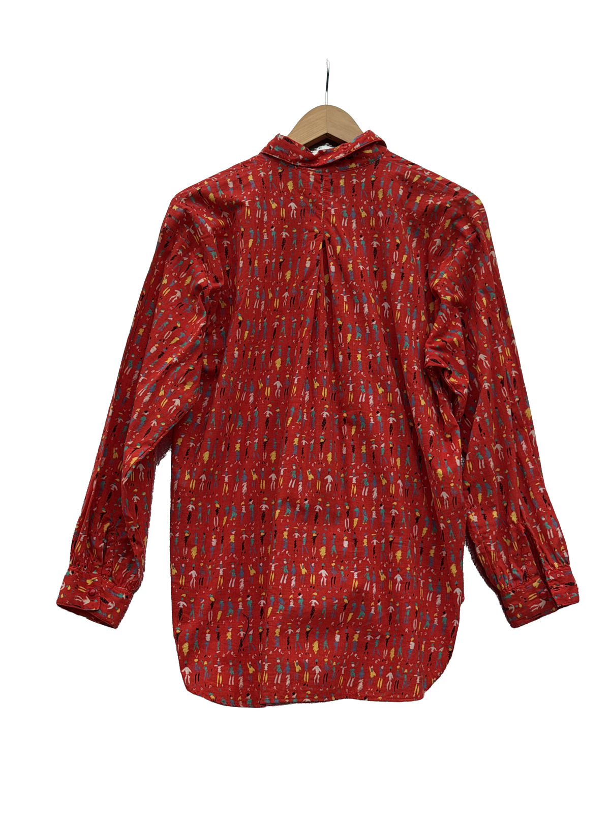 1980s Red Abstract People Print Shirt