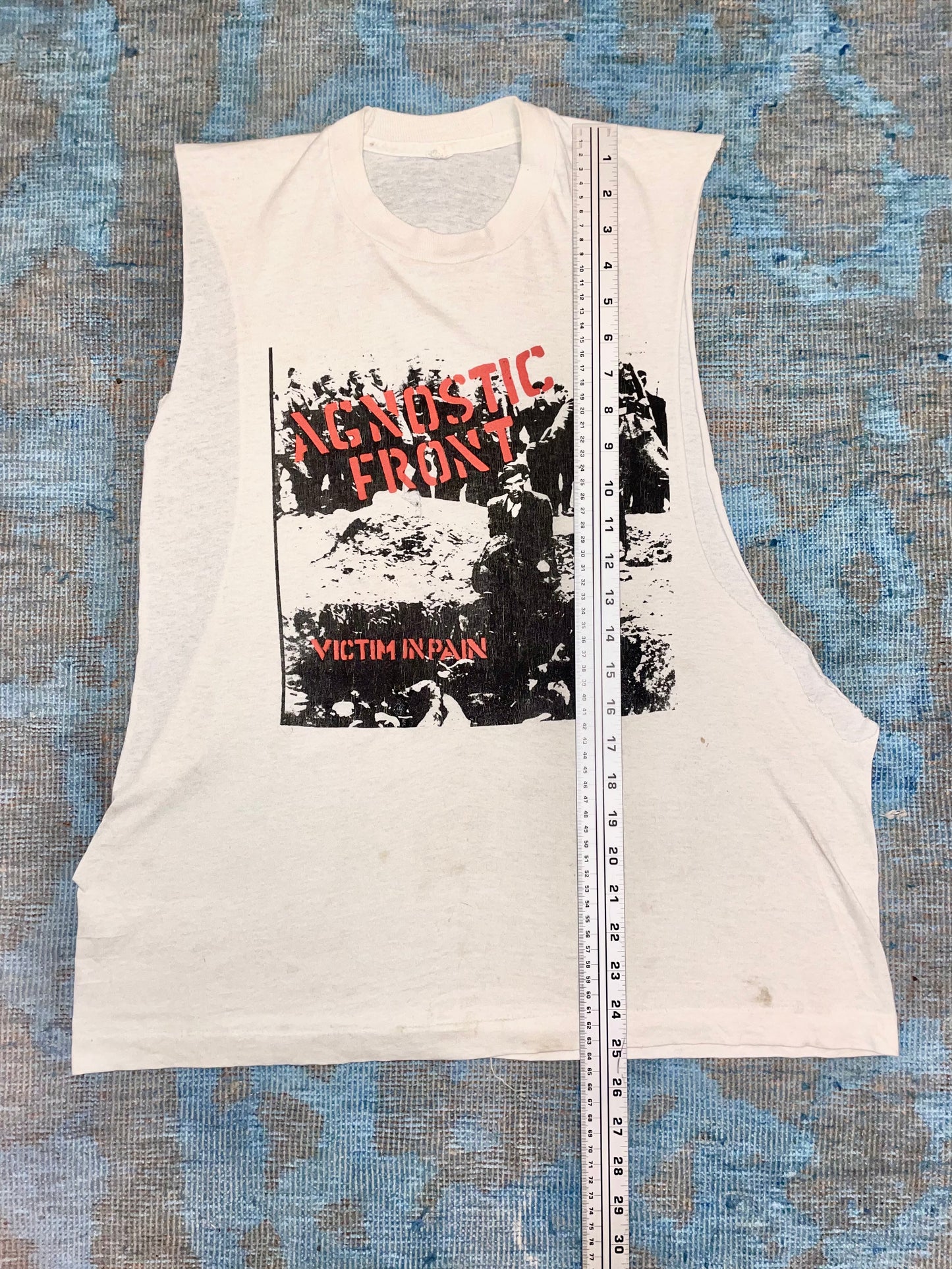 Agonstic Front "Victim In Pain" ca. 1980s White Cut-off Sleeves NY Hardcore Vintage T-Shirt