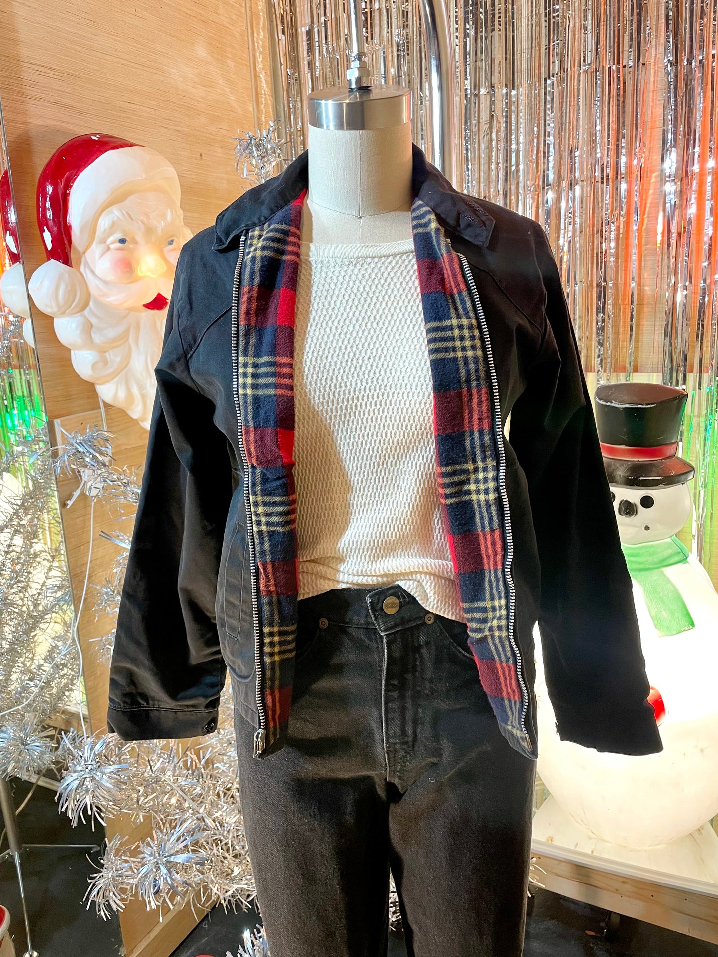 1950s Black Cotton Lined Harrington Jacket