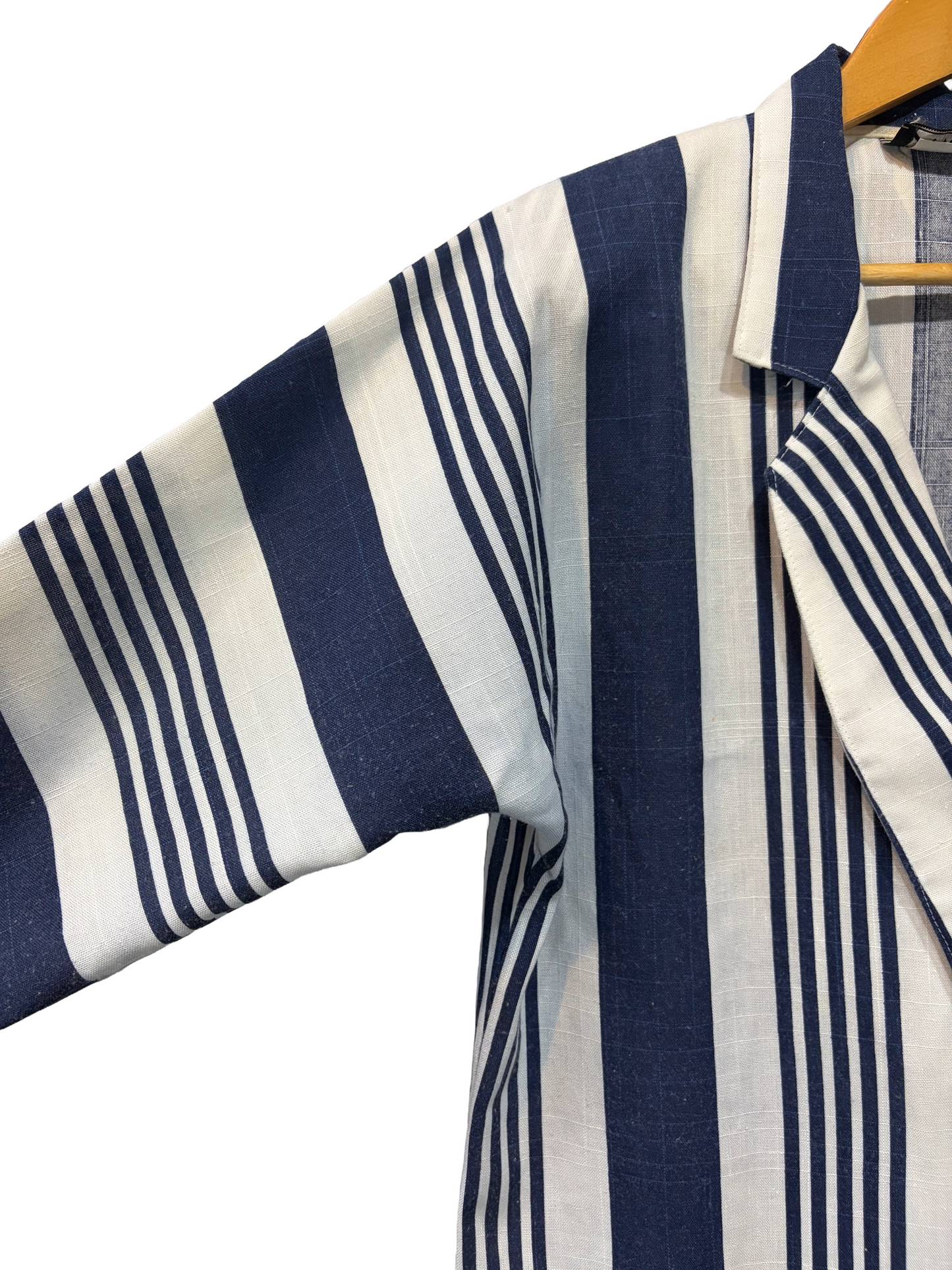 1980s Navy White Double Breasted Batwing Cotton Blazer