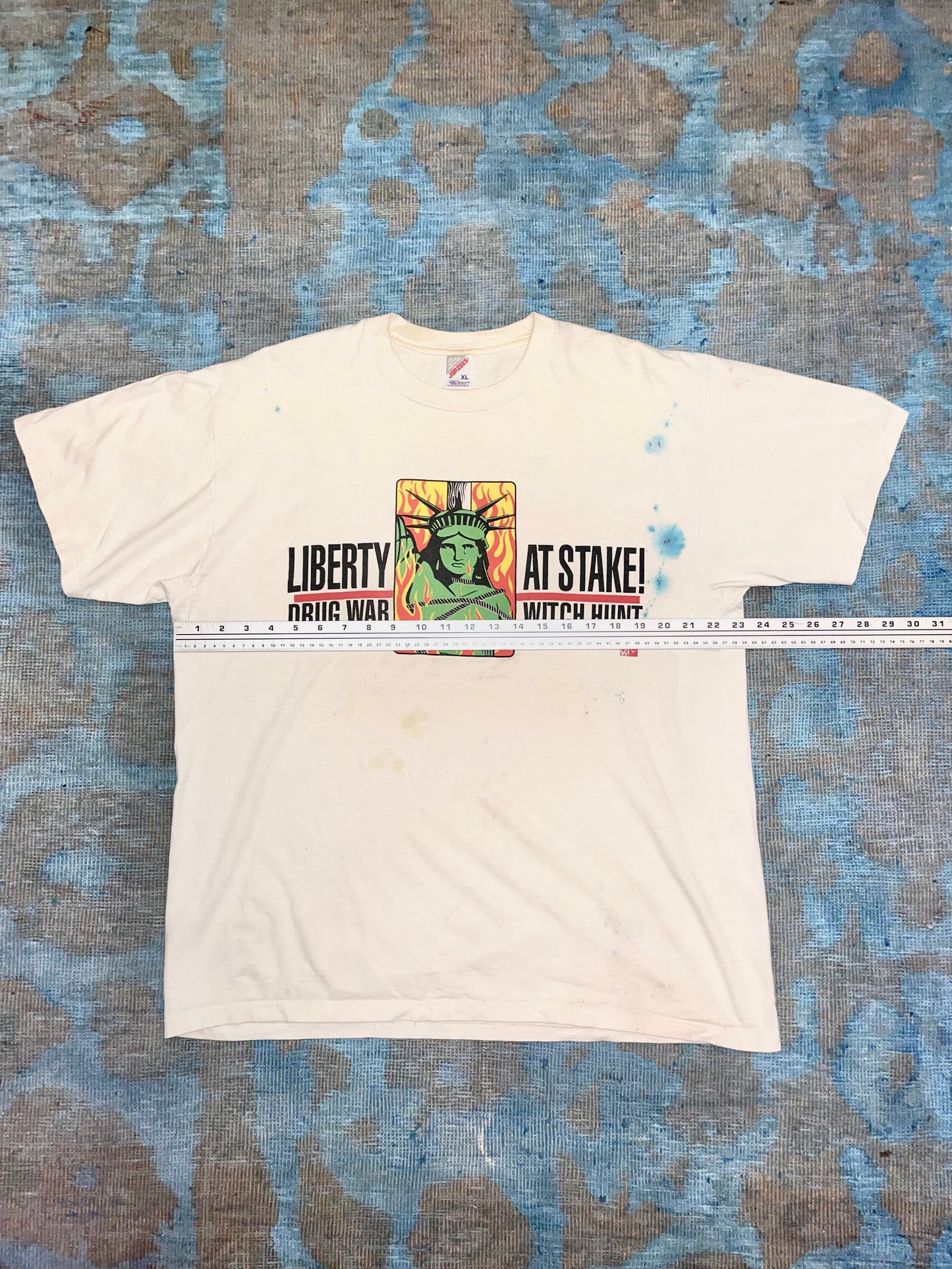 Drug War Witch Hunt! Liberty At Stake! ca. 1990s White Double Sided  Vintage T-Shirt
