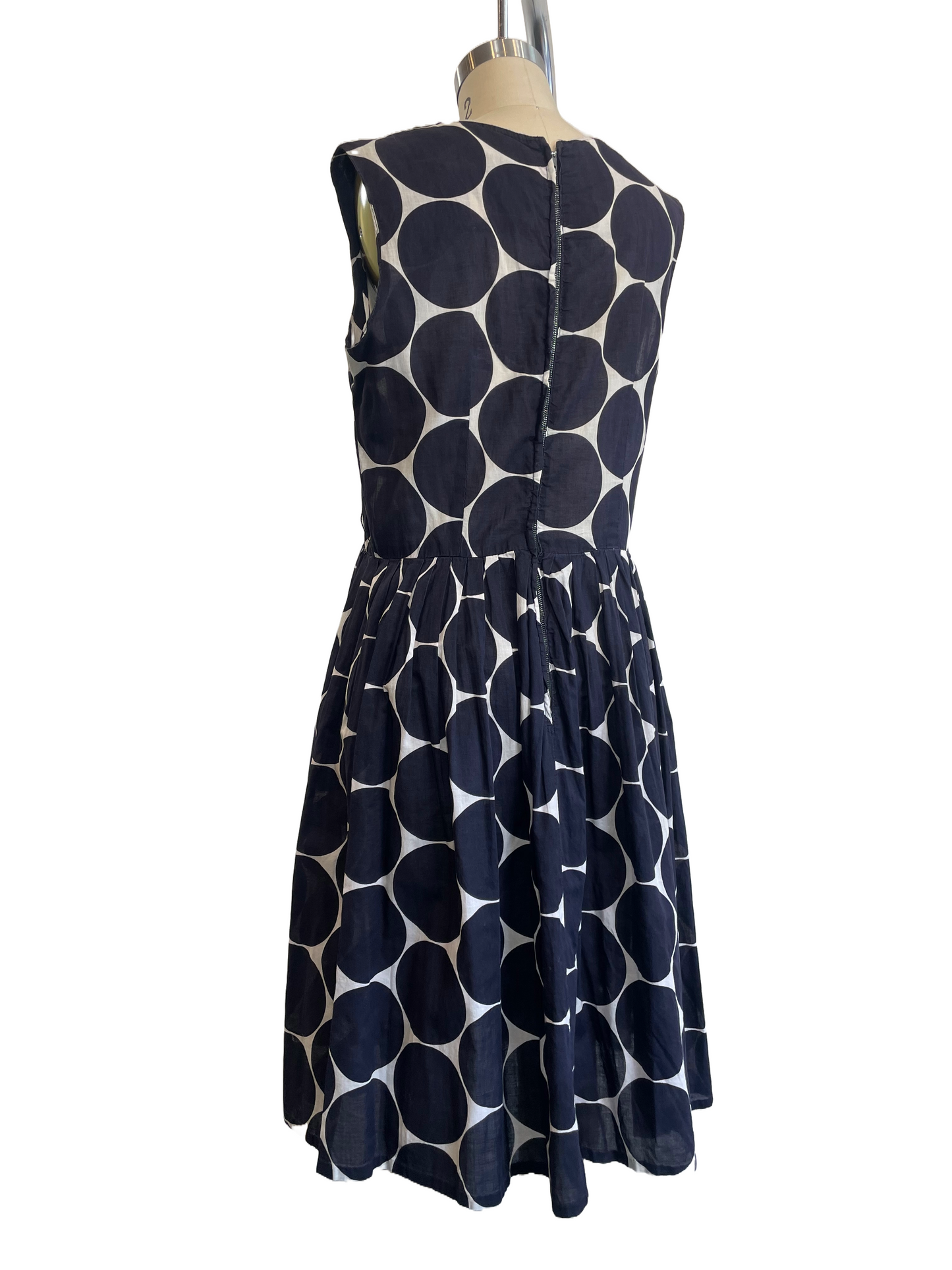 1950s Navy Circles Print Cotton Voile Summer Dress