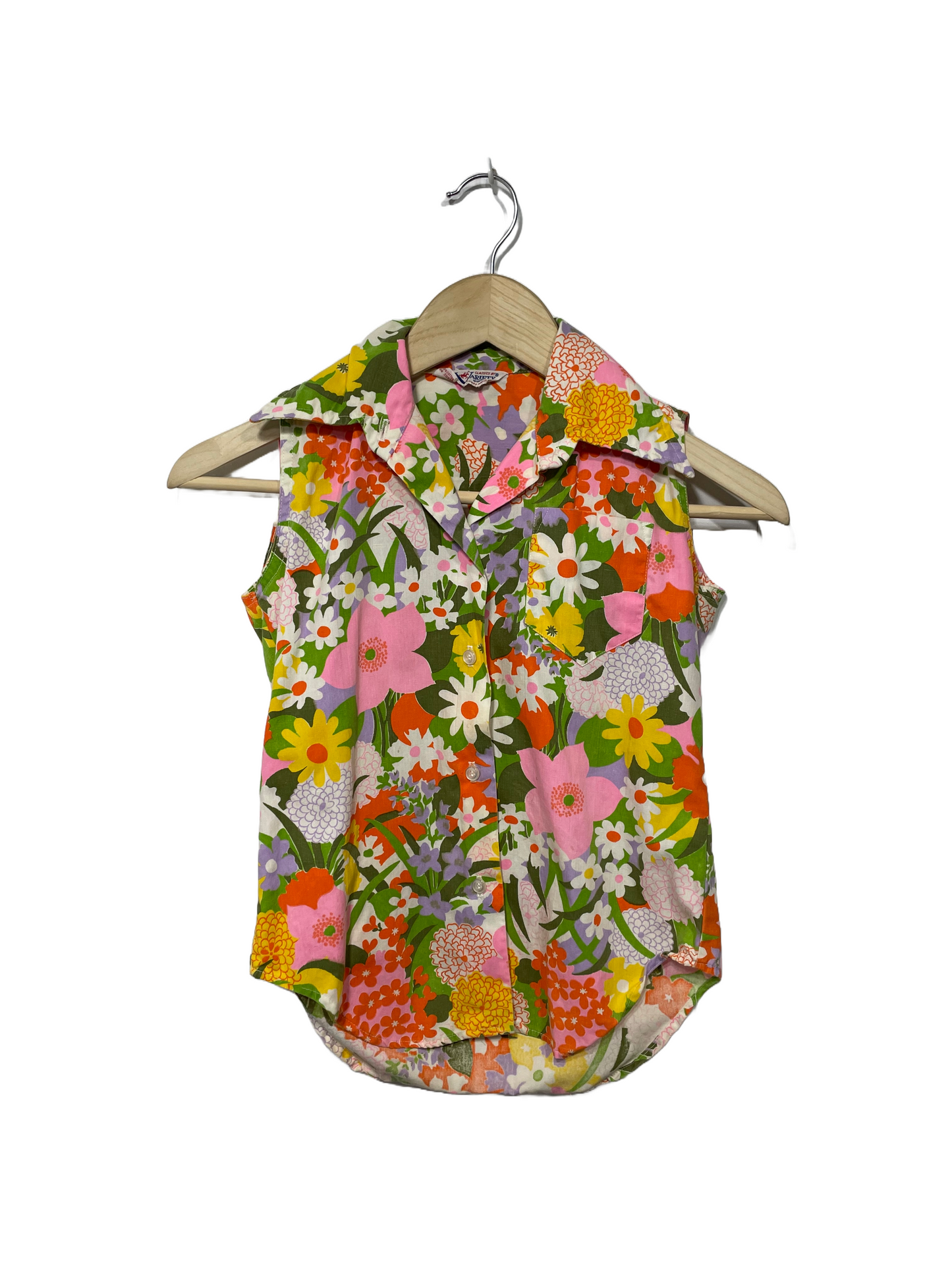 1960s Bold Multicolor Cotton ‘Variety’ Garden Floral Top