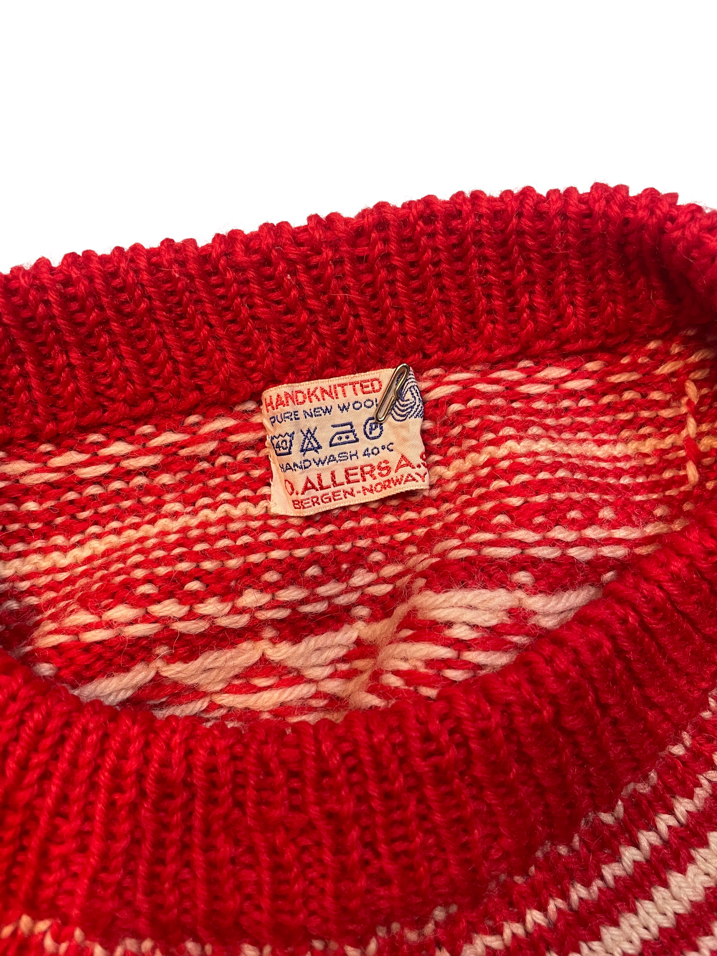 1970s Red White Fairisle Norway Import Wool Cardigan