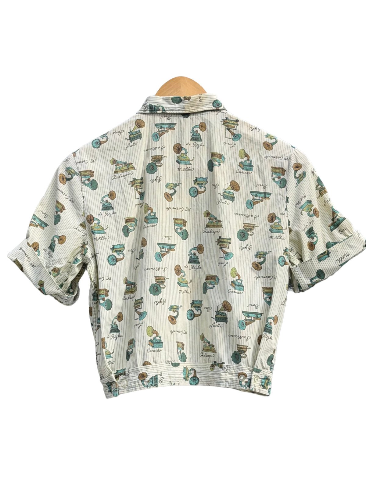 1950s White and Green Novelty Cropped Blouse