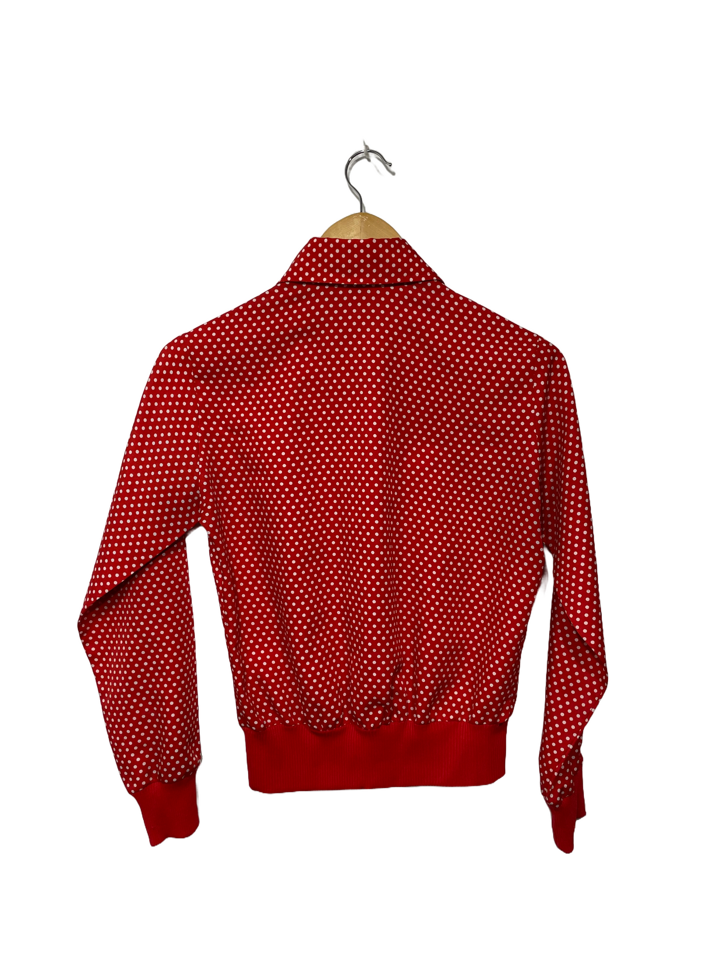1970s Red Polkadot Poly Banded Blouse