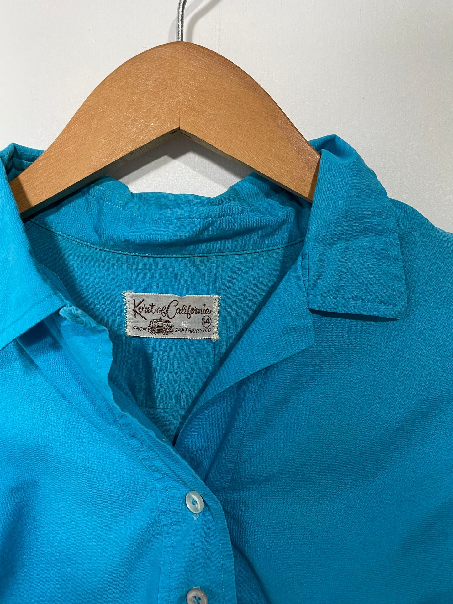 1960s Cerulean Cotton Half-Placket Half-Sleeve Blouse