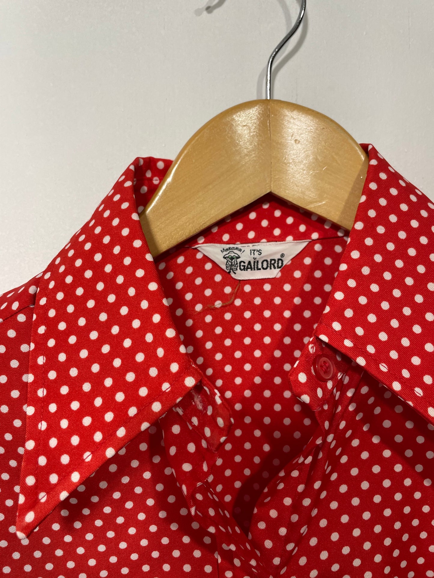 1970s Red Polkadot Poly Banded Blouse