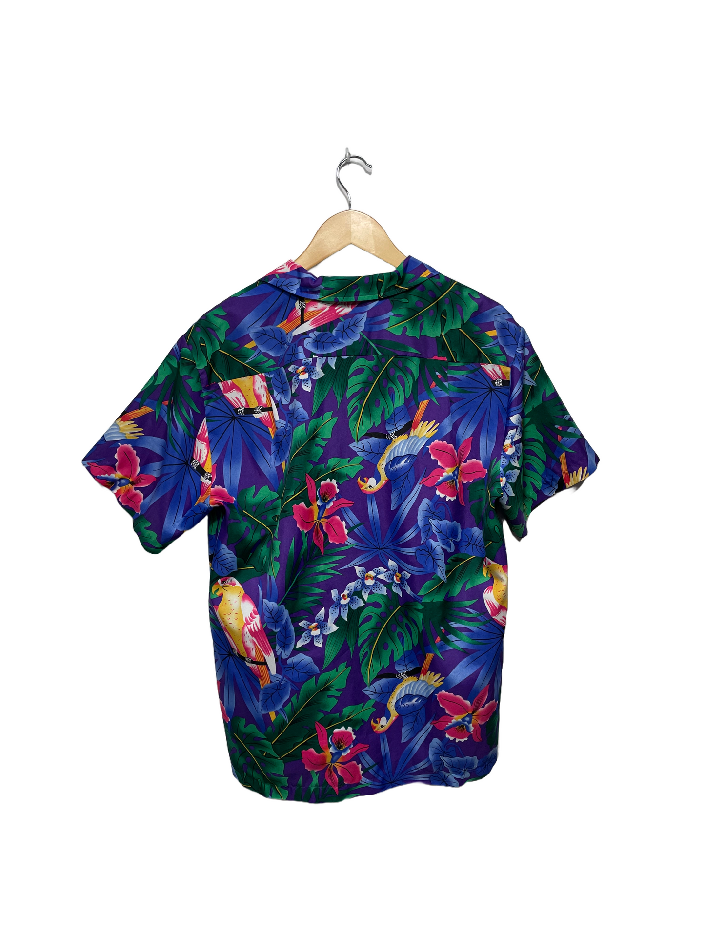 1980s Purple Parrot Print Vacation Shirt