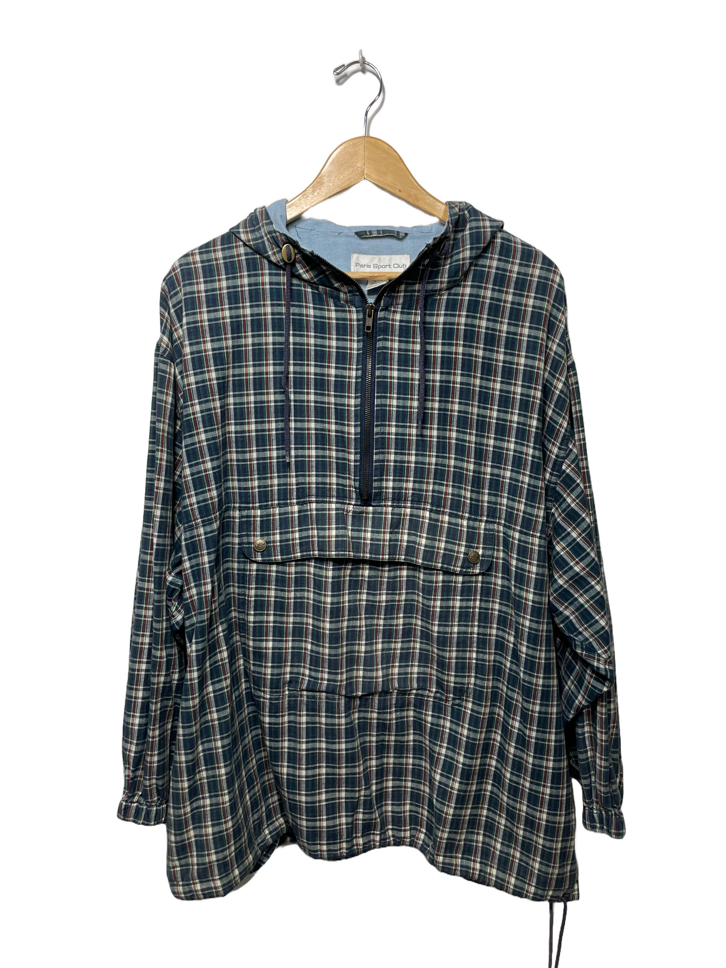 1990s Paris Sport Club Plaid Front Pocket Hooded Anorak