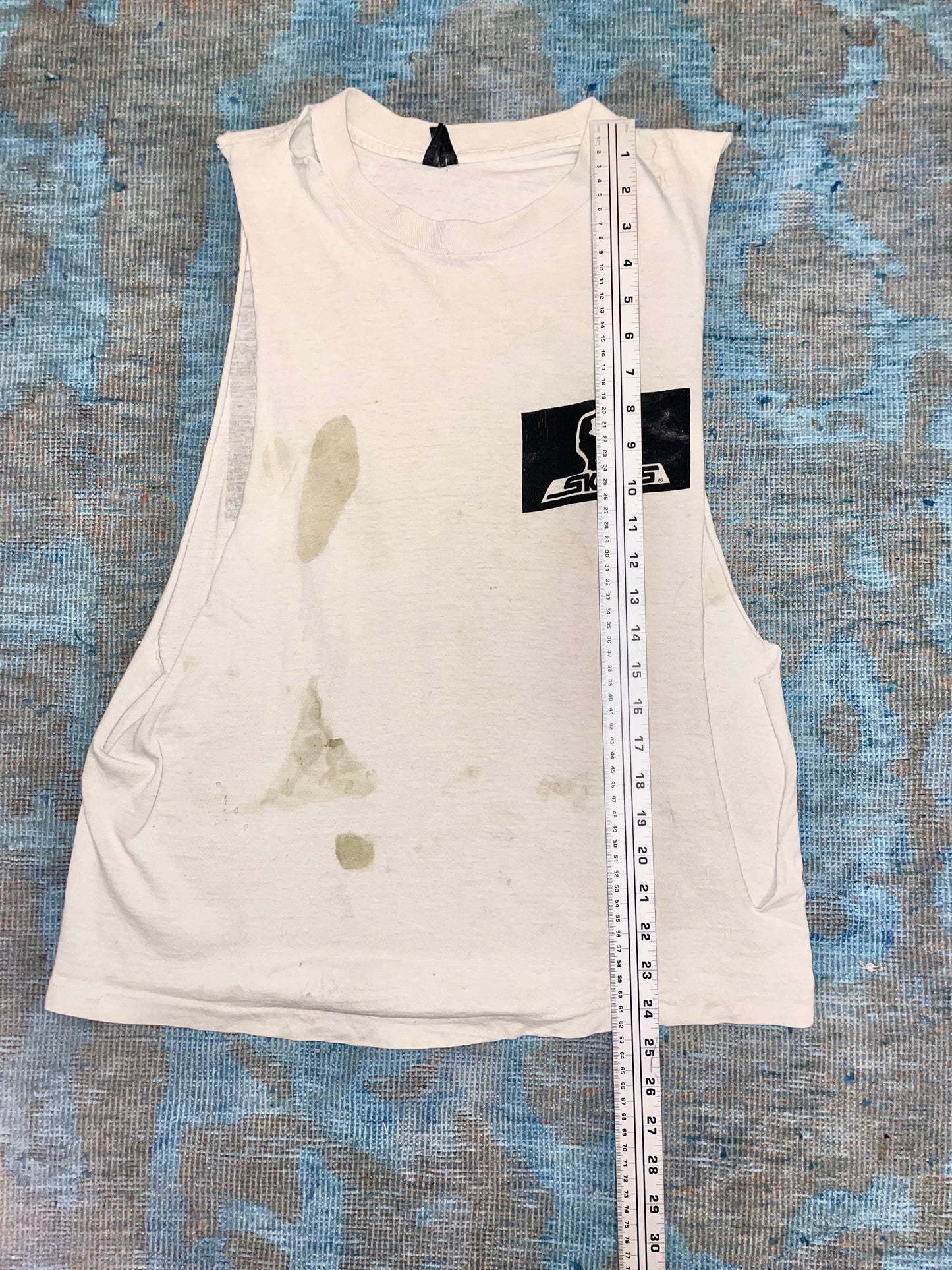 Skull Skates Skate Deck Brand ca. 1980s White Double Sided Cut-off Vintage T-Shirt