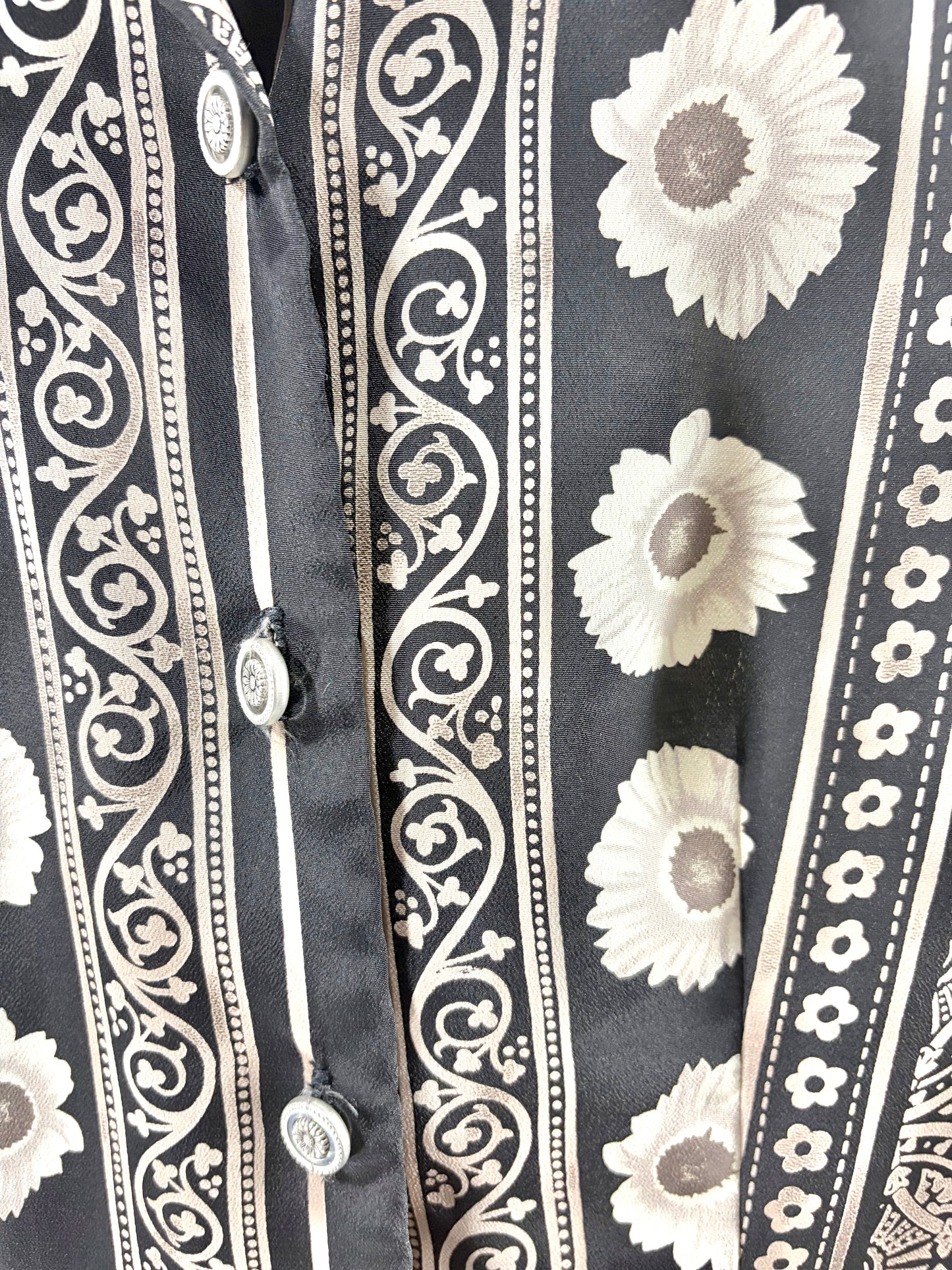 1990s Black Tan Daisy Print Mini Dress