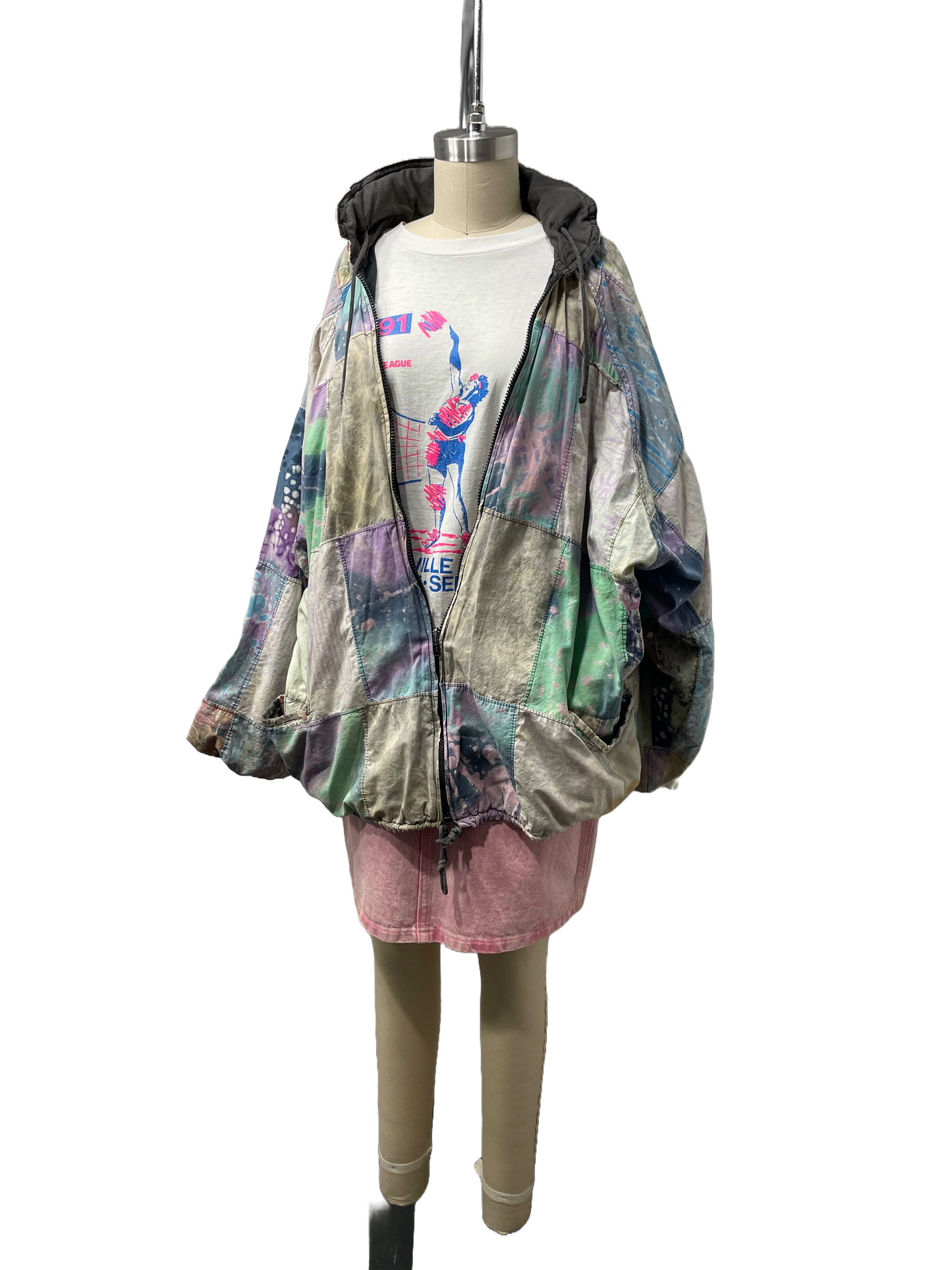 1990s Pastel Acid Patchwork Reversible Cotton Hoodie