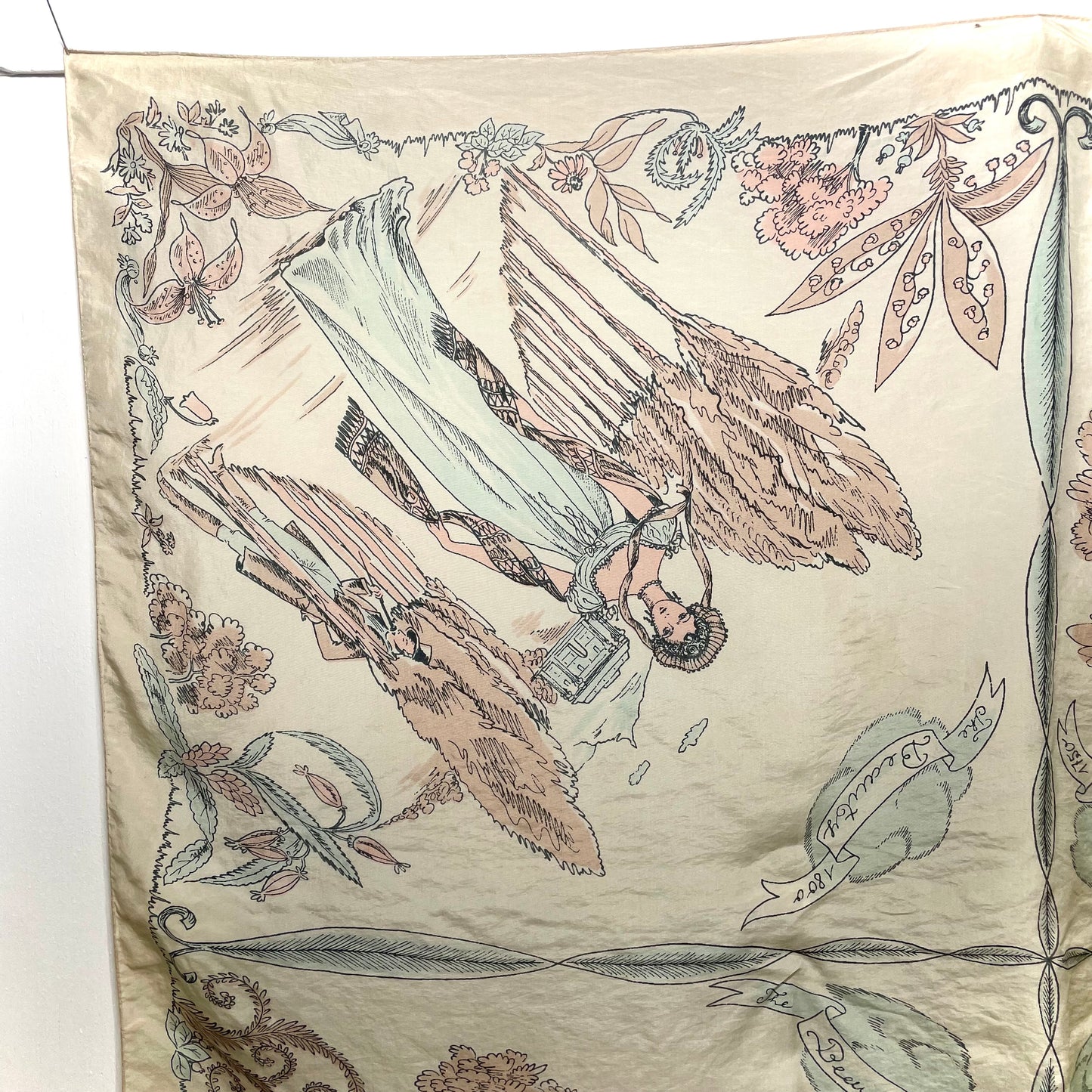 1950s Vintage French Fashion Plate Novelty Silk Scarf