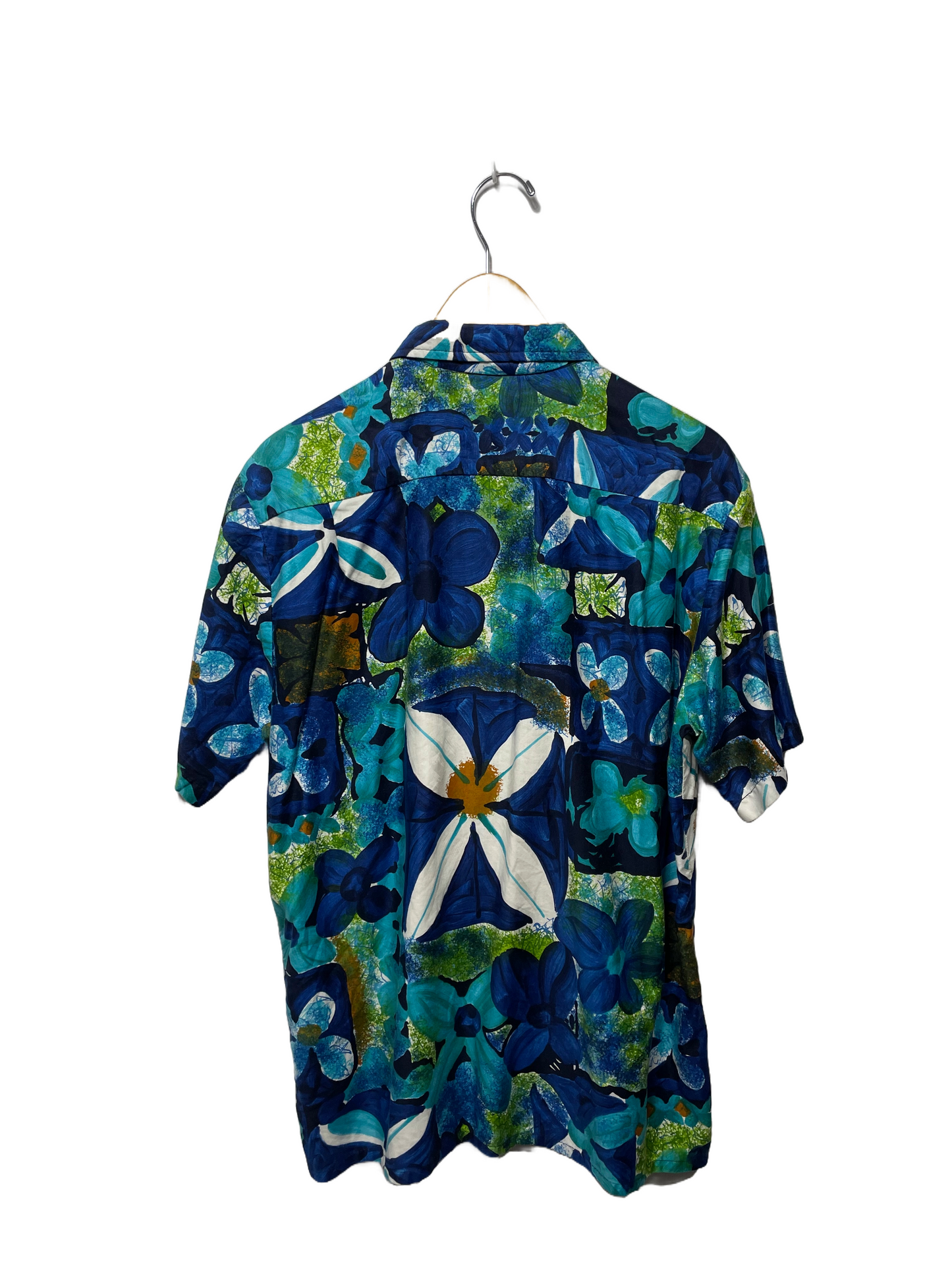1970s Blue Brushstroke Poly Blend Shirt