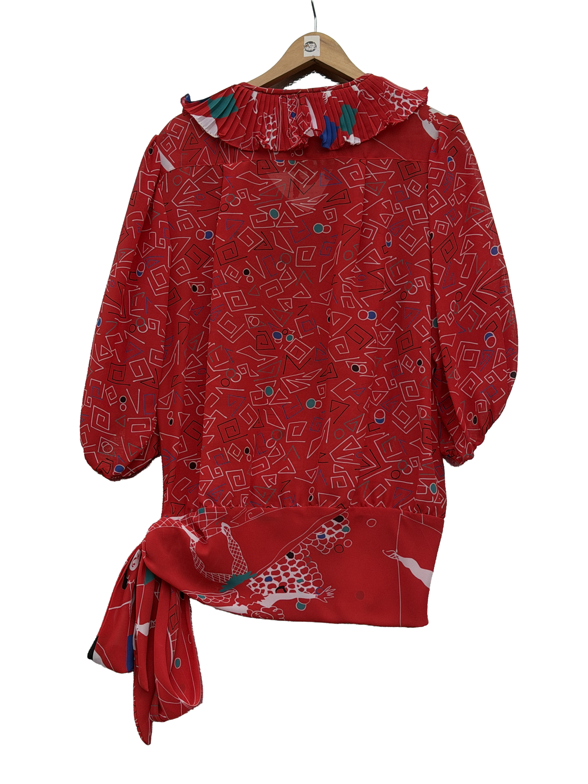 1980s Red Geometric Acrobat Print Dropwaist Crepe Mini Dress