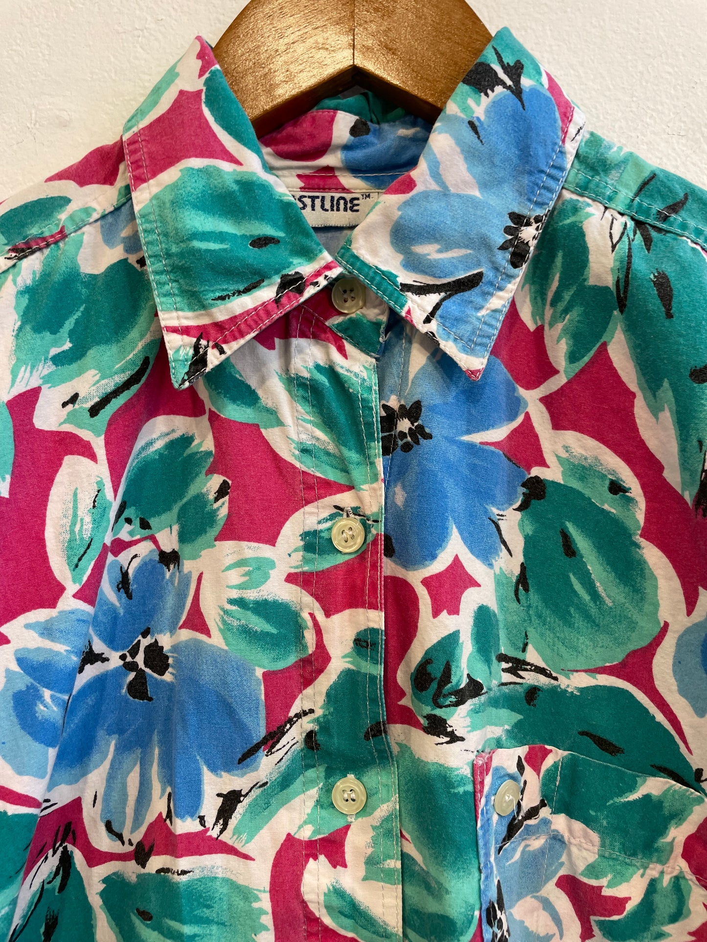 1980s Pink Floral 'Coastline' Short Sleeve Shirt