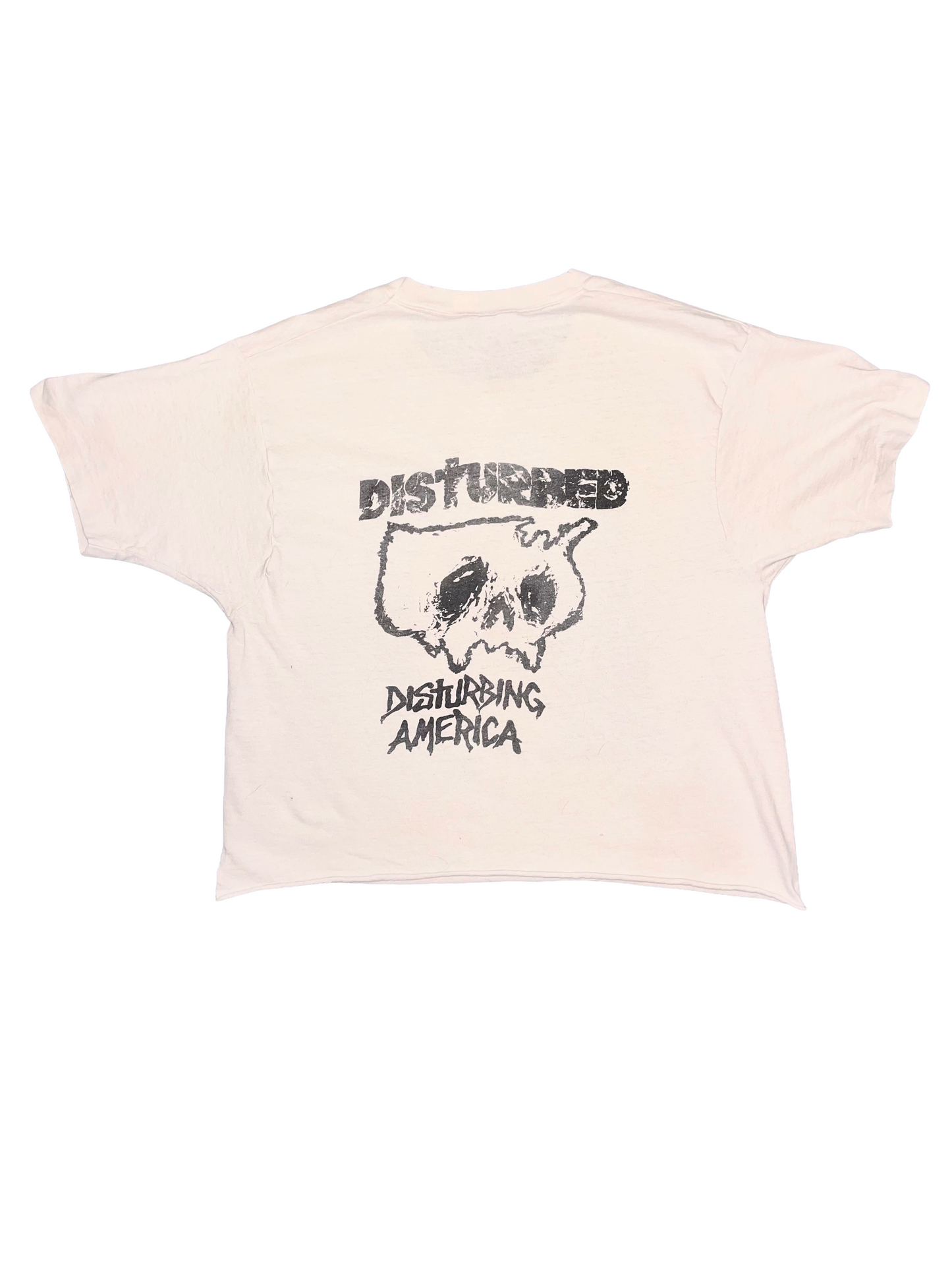 Disturbed (Minneapolis) “Disturbing America” ca. 1980s White Double Sided Thrash Metal Vintage T-Shirt