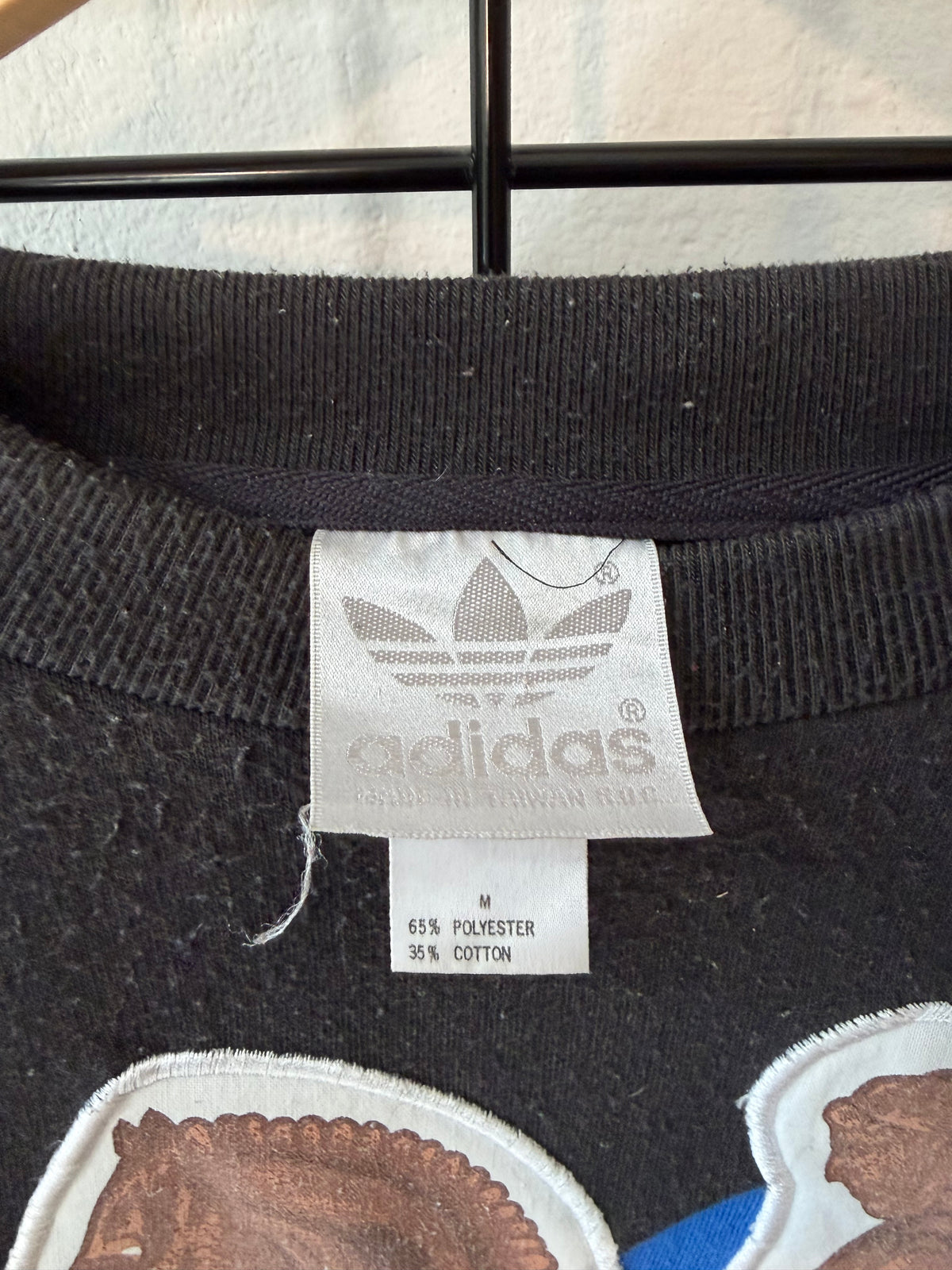 1980s Black Adidas Helsinki Stockholm Olympics Motif Applique Sweatshirt