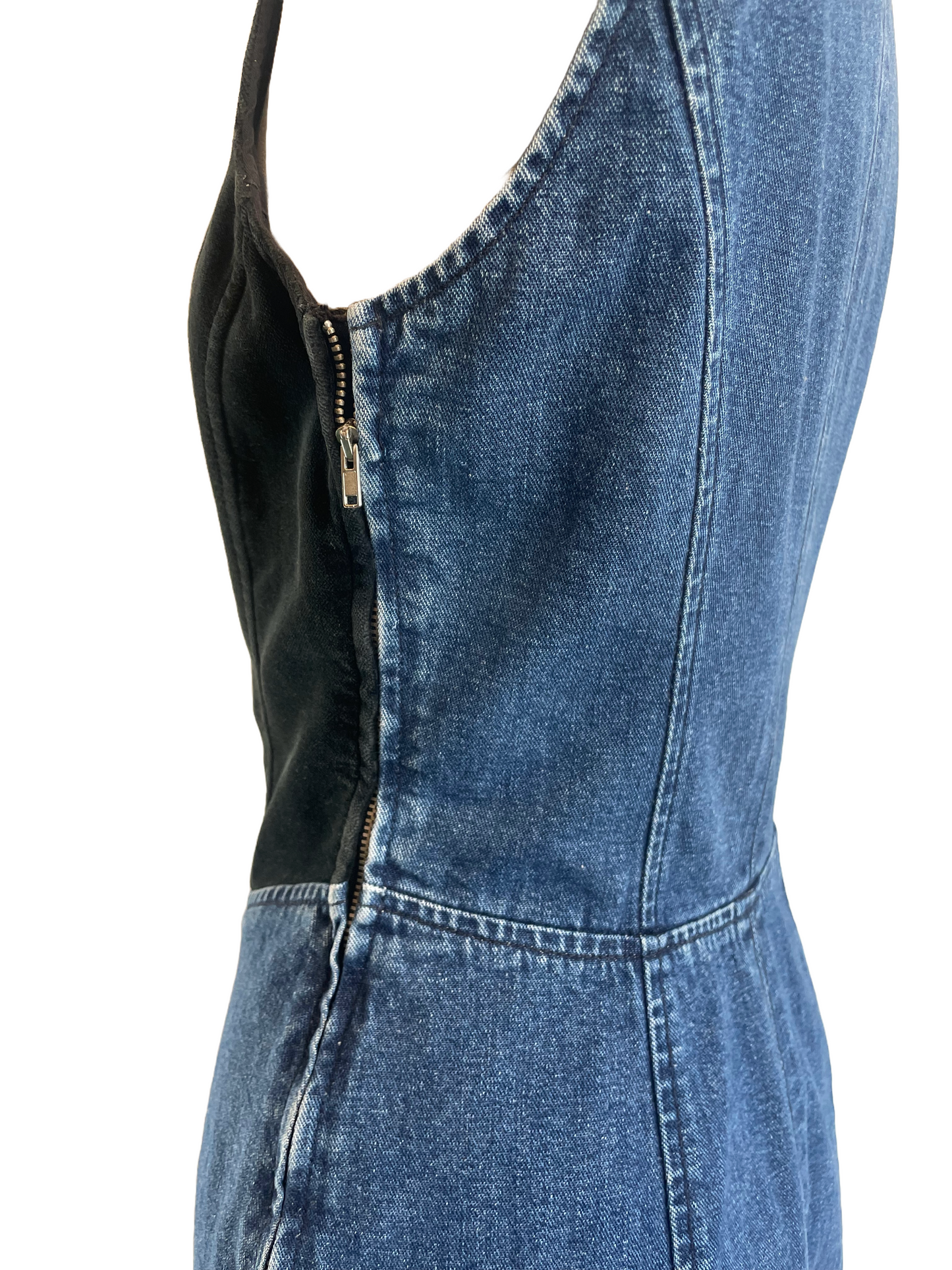 1990s Black Velvet Denim GUESS Corset Top Mini Dress