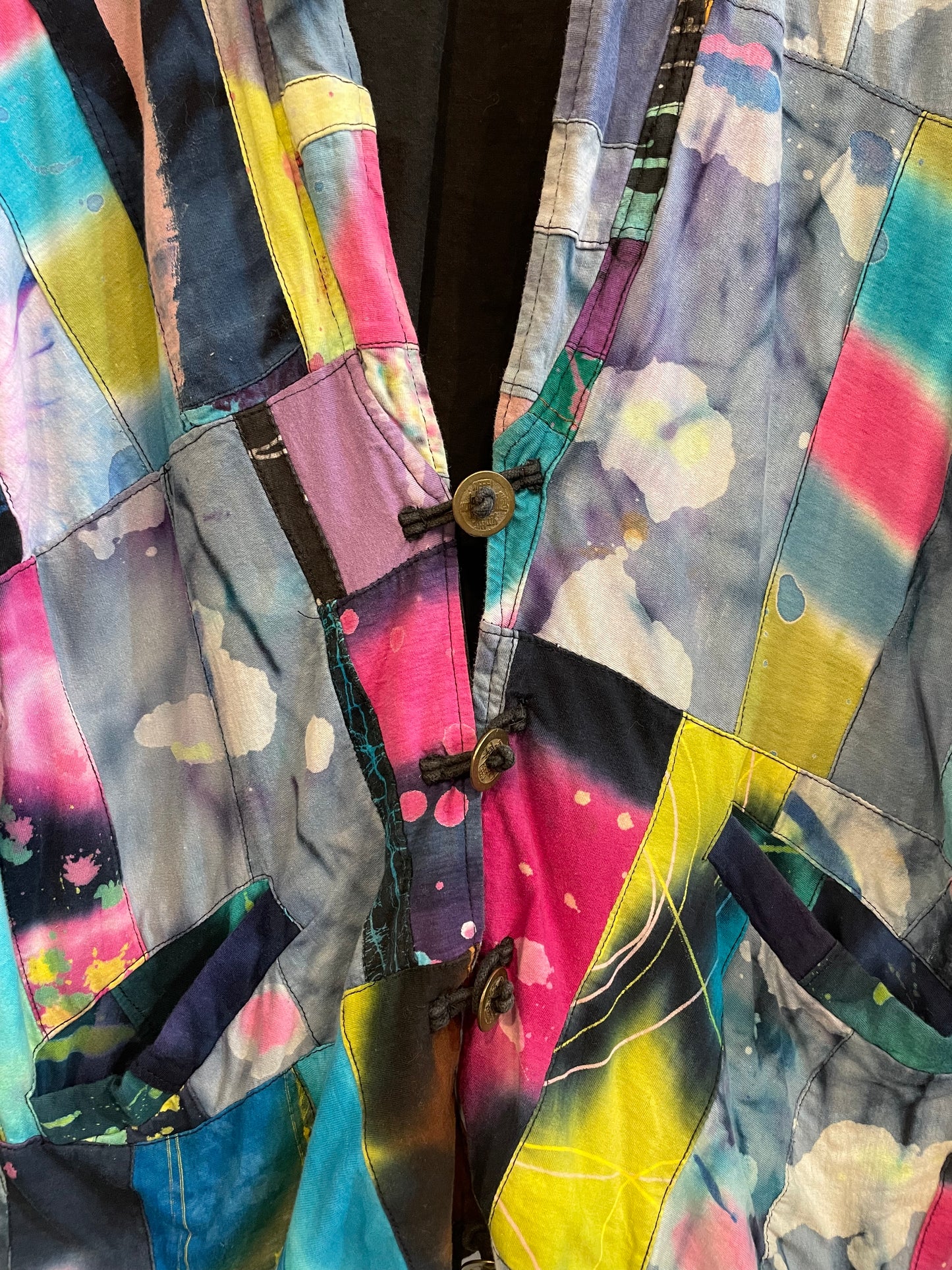 1990s Acid Patchwork Cotton Batwing Jacket