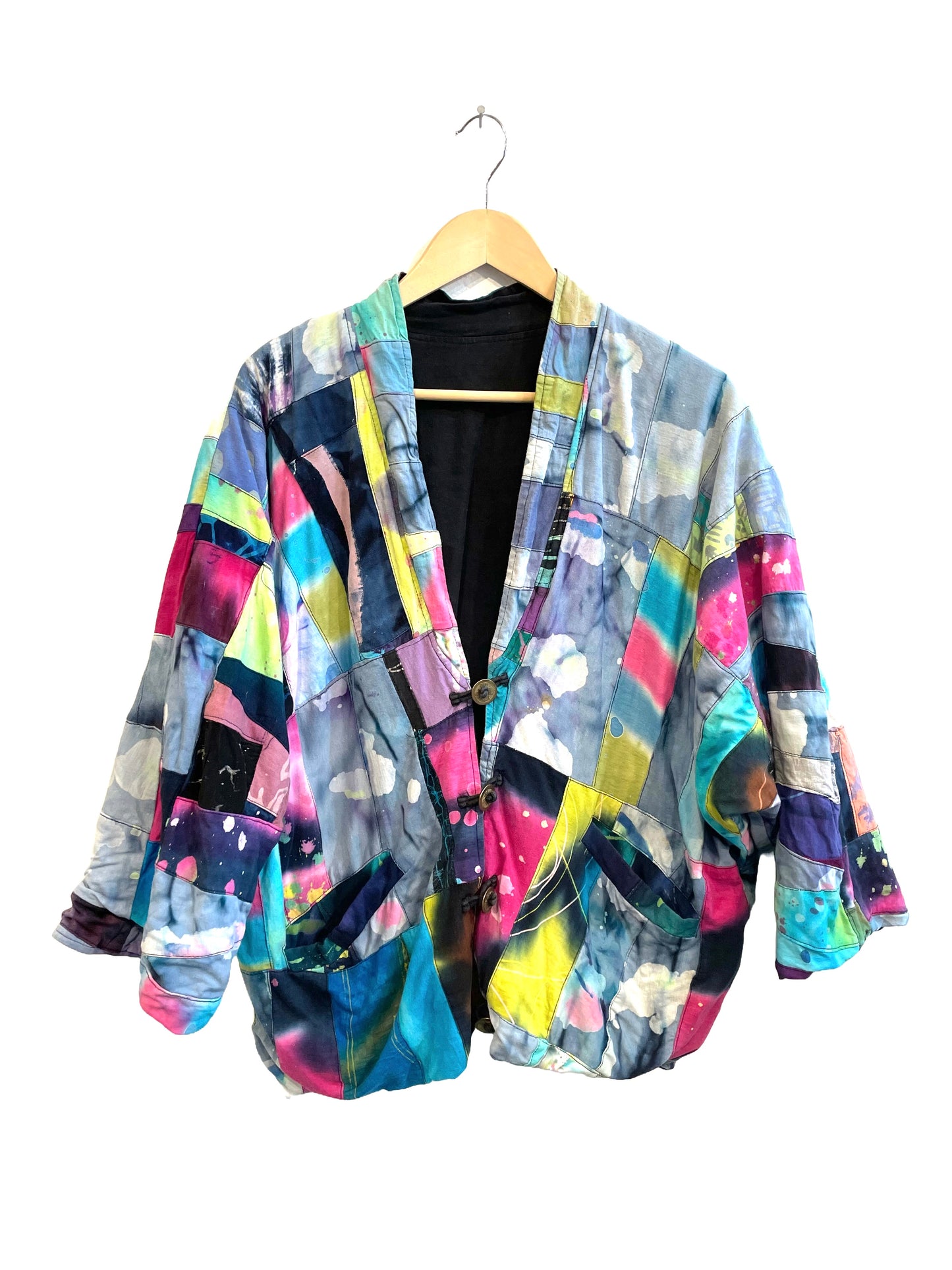 1990s Acid Patchwork Cotton Batwing Jacket