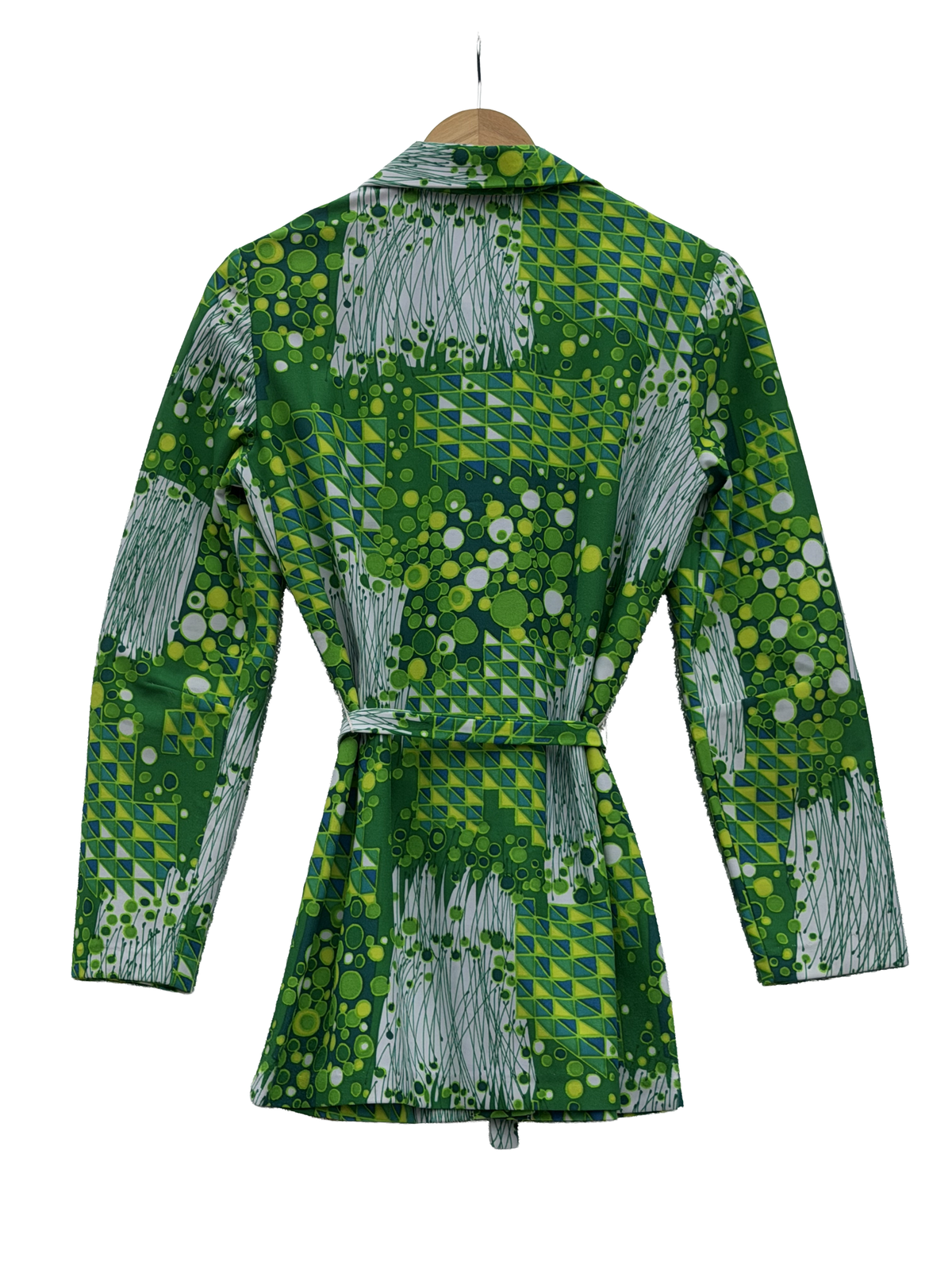 1970s Electric Green Modern Print Self-Belt Leisure Tunic