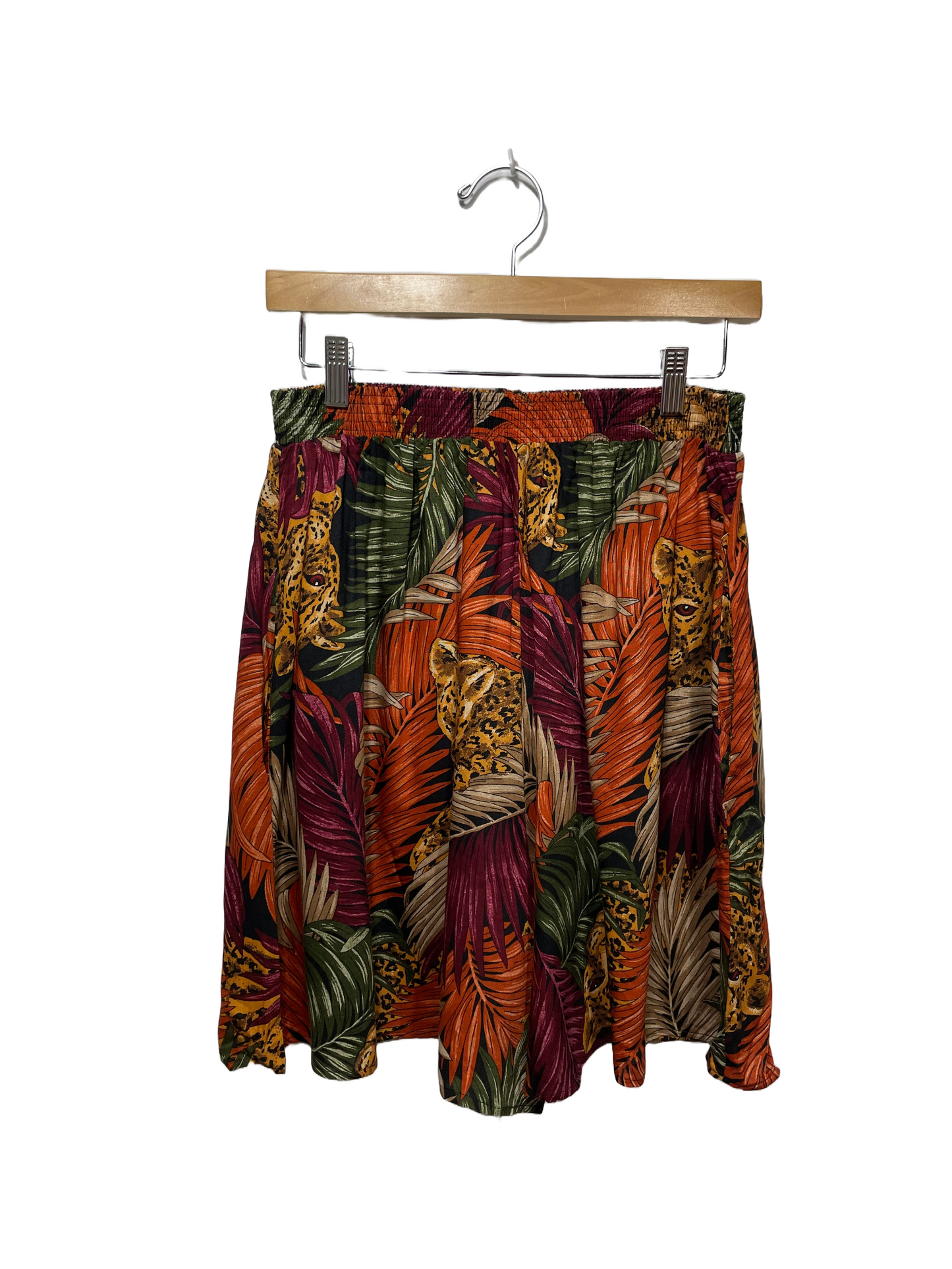 1980s Deep Tones Jungle Animals Print Rayon Shorts