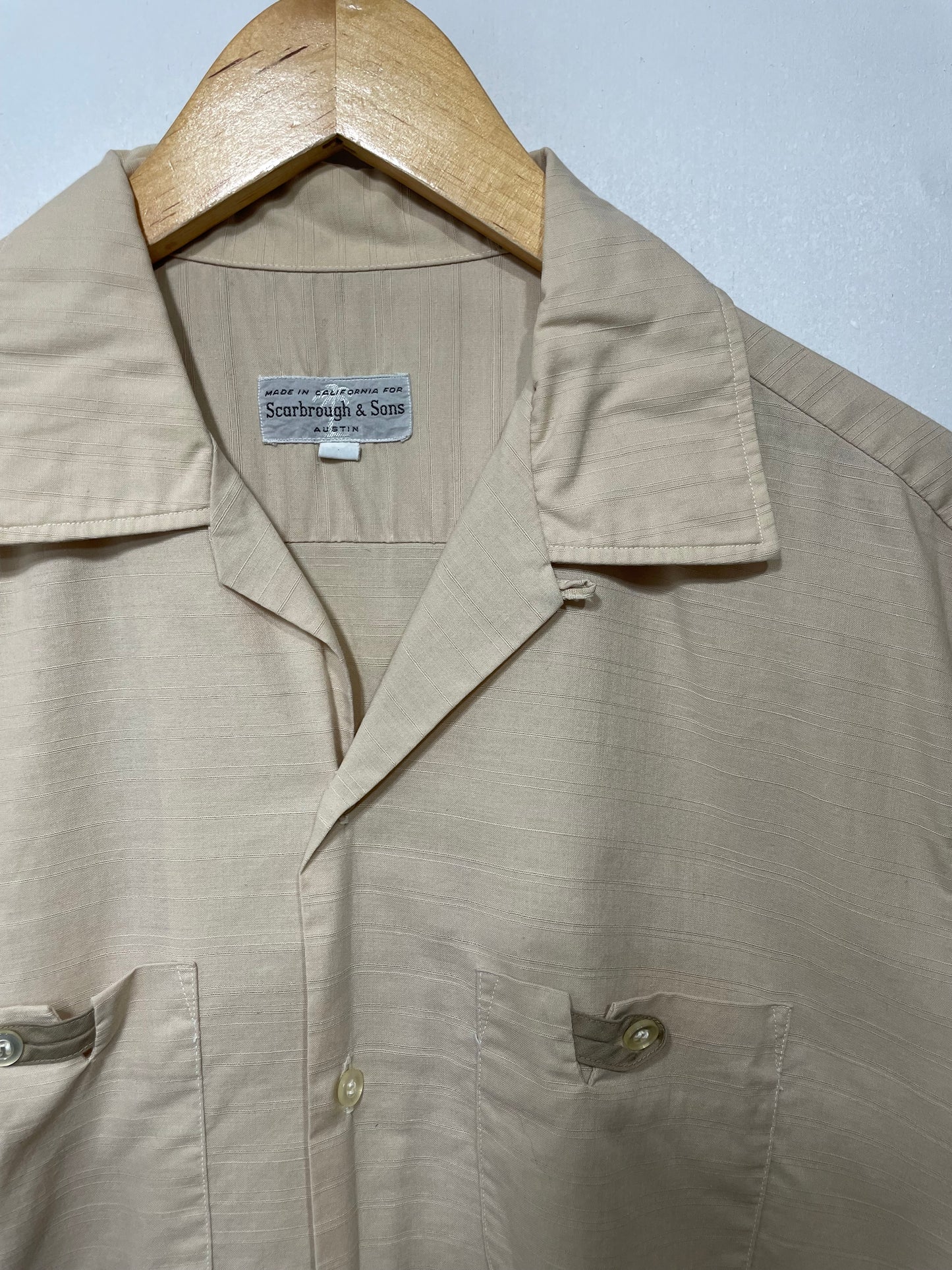 1960s Tan Two Pocket Loop Collar Shortsleeve Shirt
