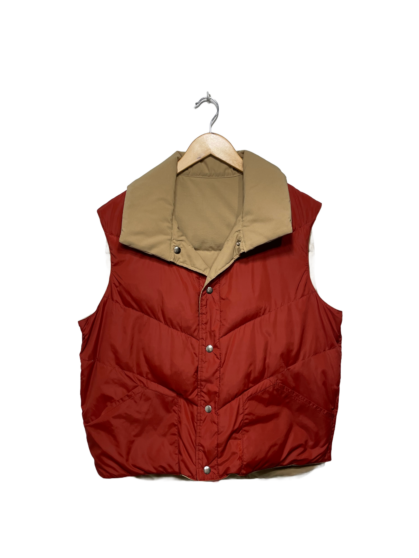 1980s Tan Burnt Orange Snap Puffer Vest