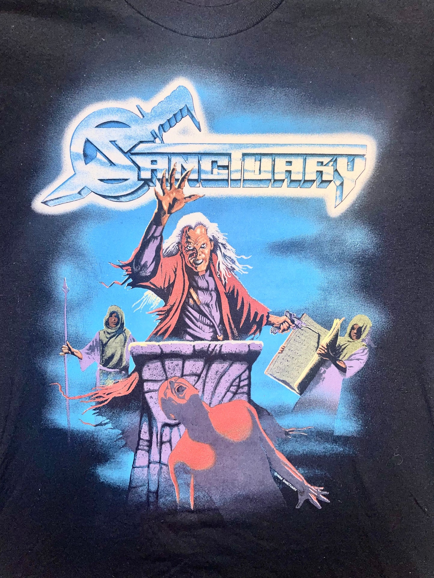 Sanctuary "Refuge Denied" 1988 Black Double Sided Like New Metal Vintage T-Shirt