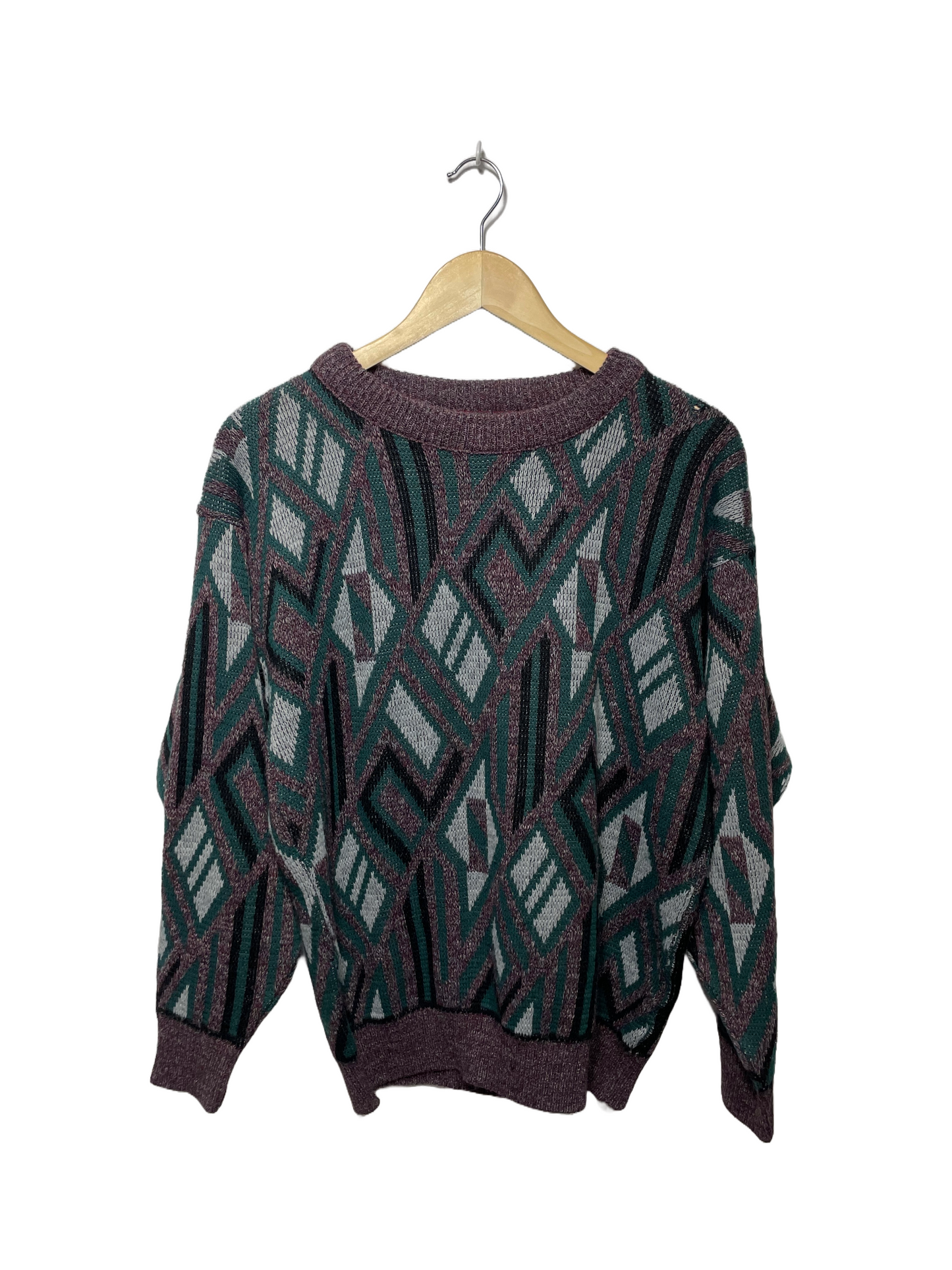 1980s Mauve Teal Grey 'Tapas' Acrylic Knit Sweater