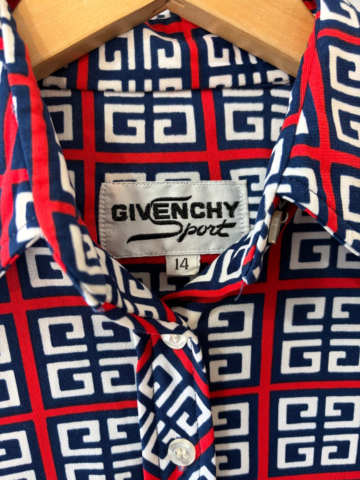 1970s Tricolor Givenchy Sport Fitted Poly Blouse