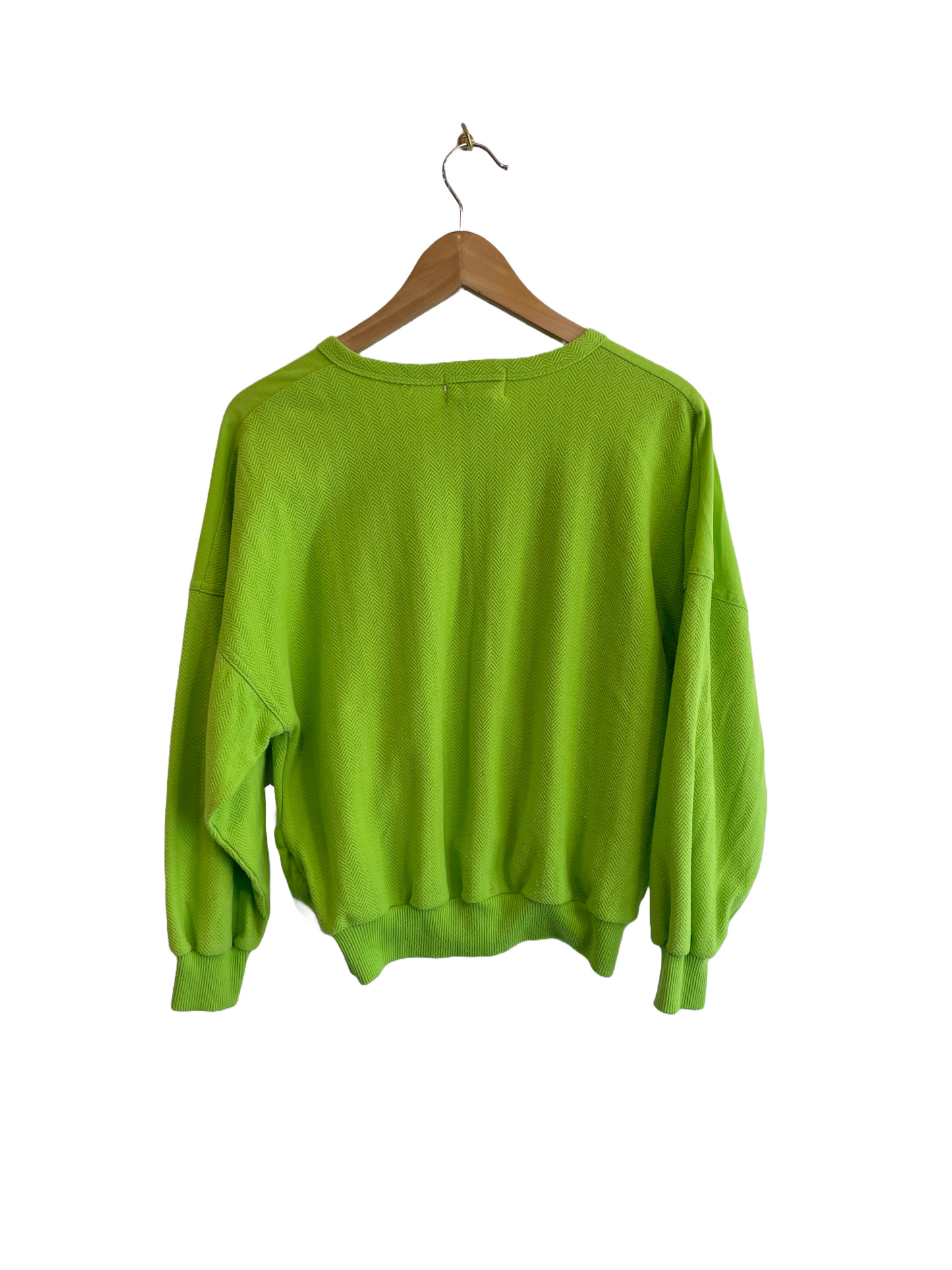 1980s Lime Green Chevron Textured Double Pocket Pullover Shirt