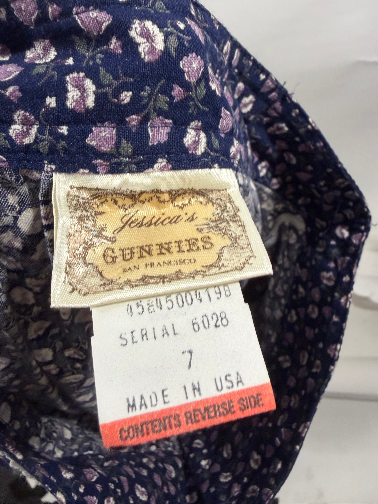 1970s Navy Gunne Sax Calico Print Lace Cotton Prairie Skirt