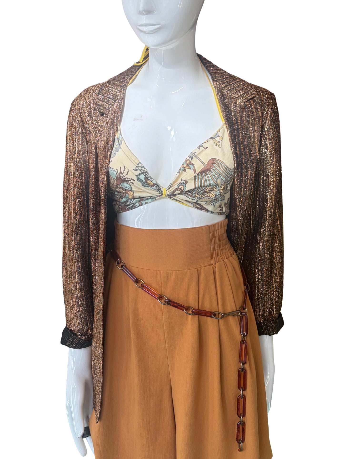 1940s Yellow Printed Halter Bra Top
