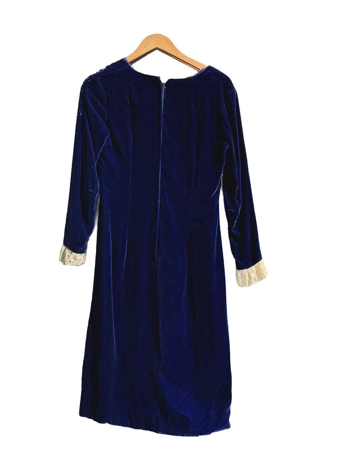 1960s Blue Velvet Deep V Cocktail Dress
