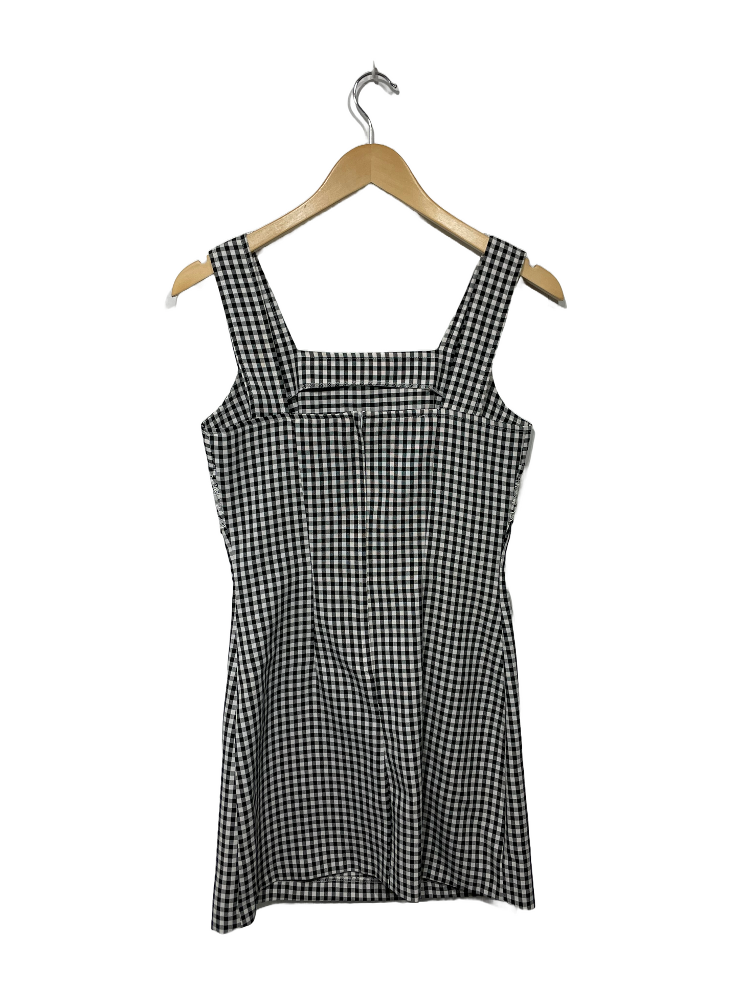 1990s Black White Gingham Floral Embroidery Babydoll Dress