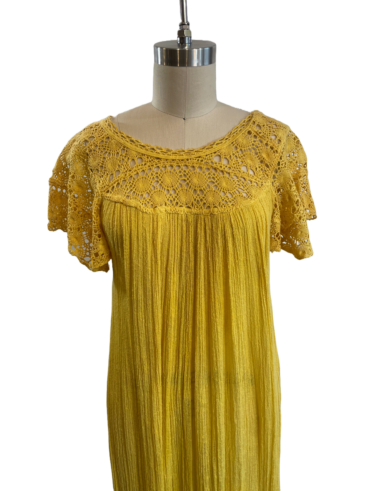1970s Golden Yellow Gauze Maxi Dress