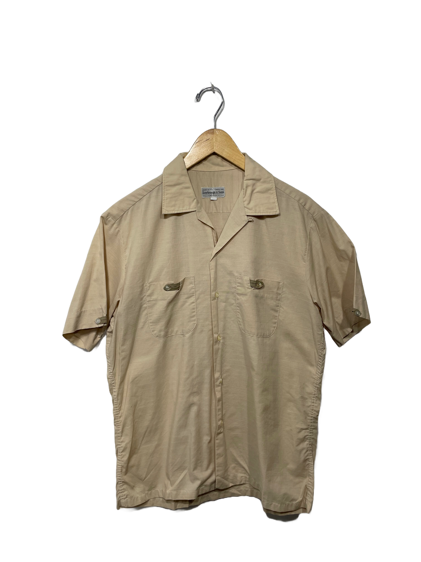 1960s Tan Two Pocket Loop Collar Shortsleeve Shirt
