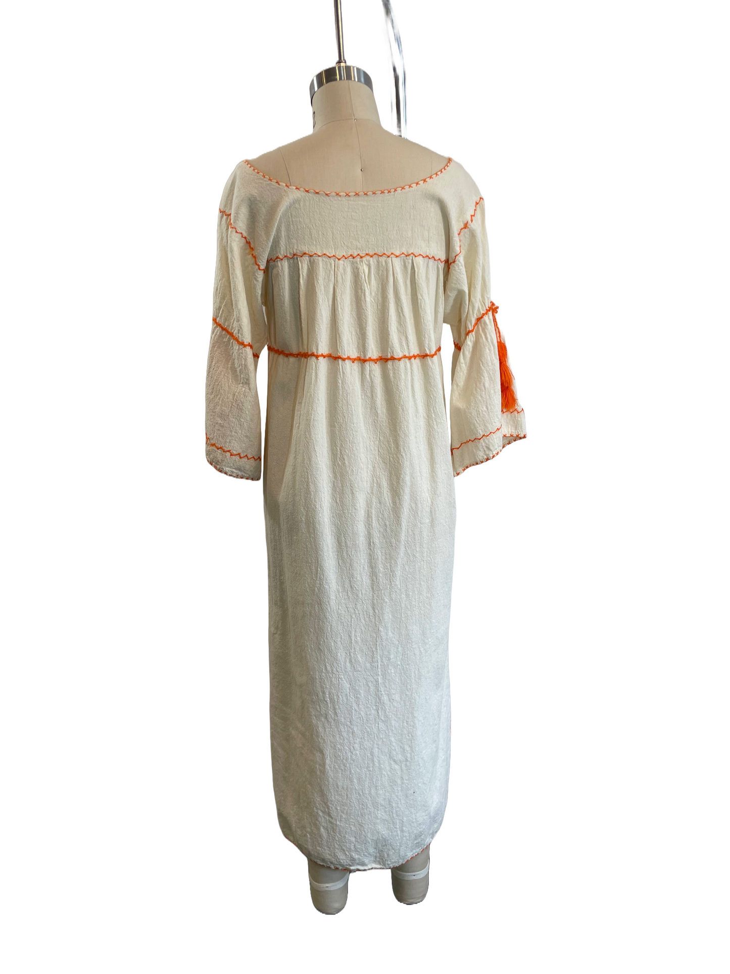 1970s Ecru Embroidered Orange Flower Tunic Dress