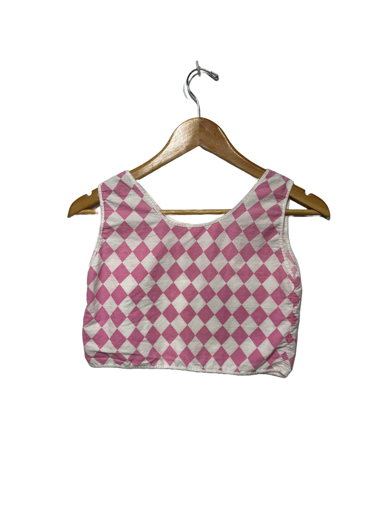 1960s Pink White Harlequin Cotton Crop Top