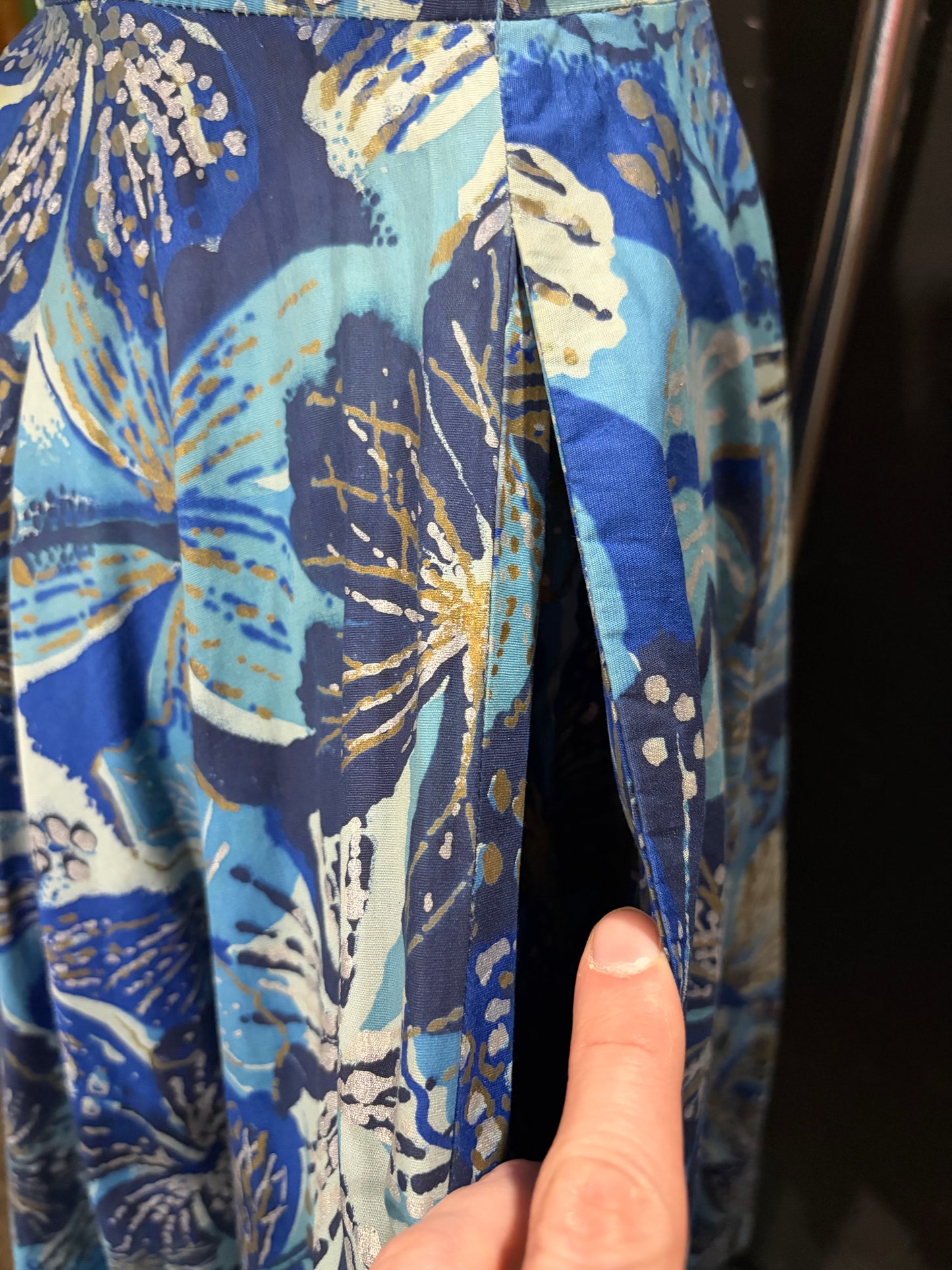 1960s Blue Green Gold ‘Shaheen Hawaii’ Strappy Cocktail Dress