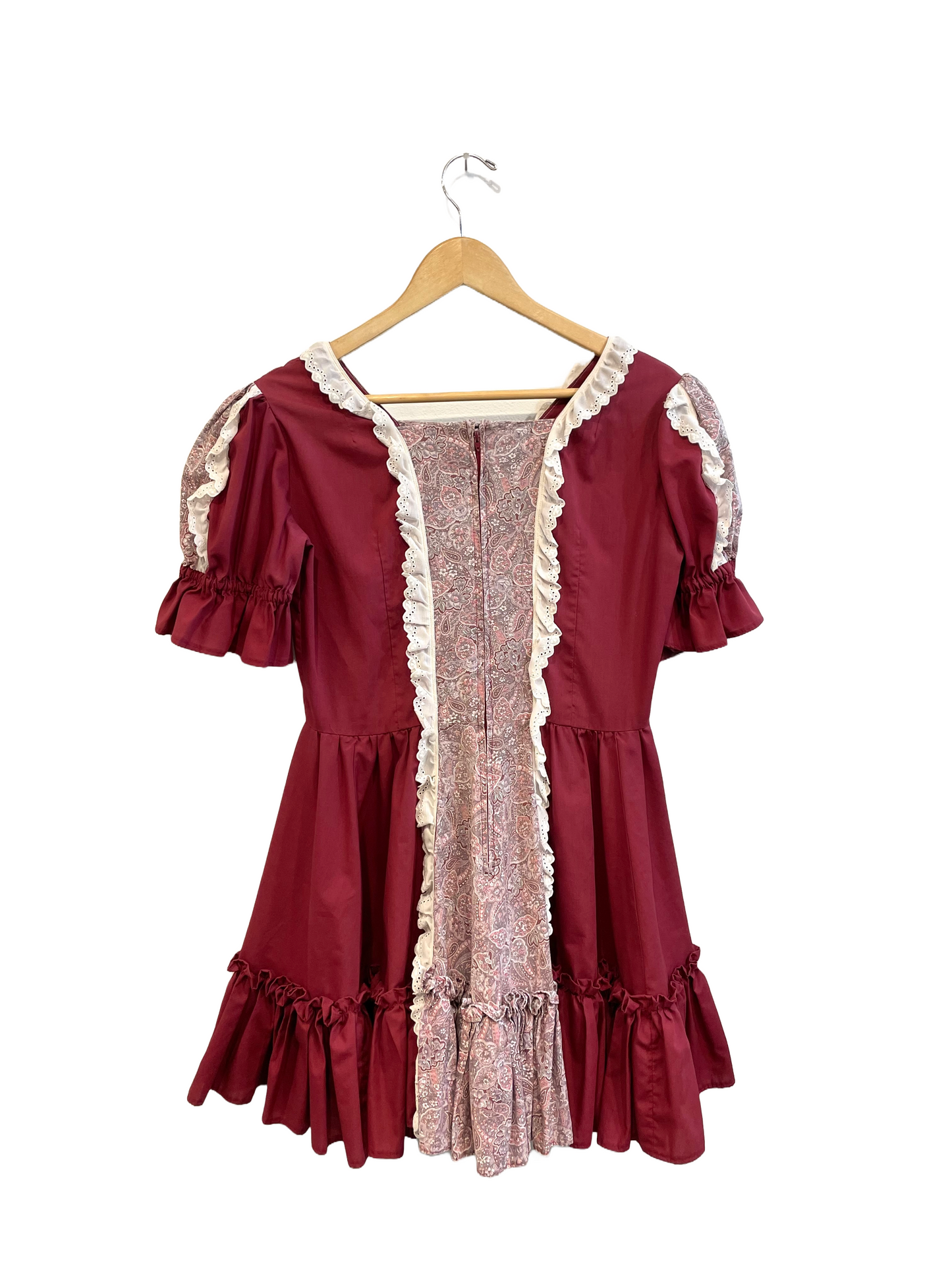 1970s-80s Maroon Puff Sleeve Mini Dress