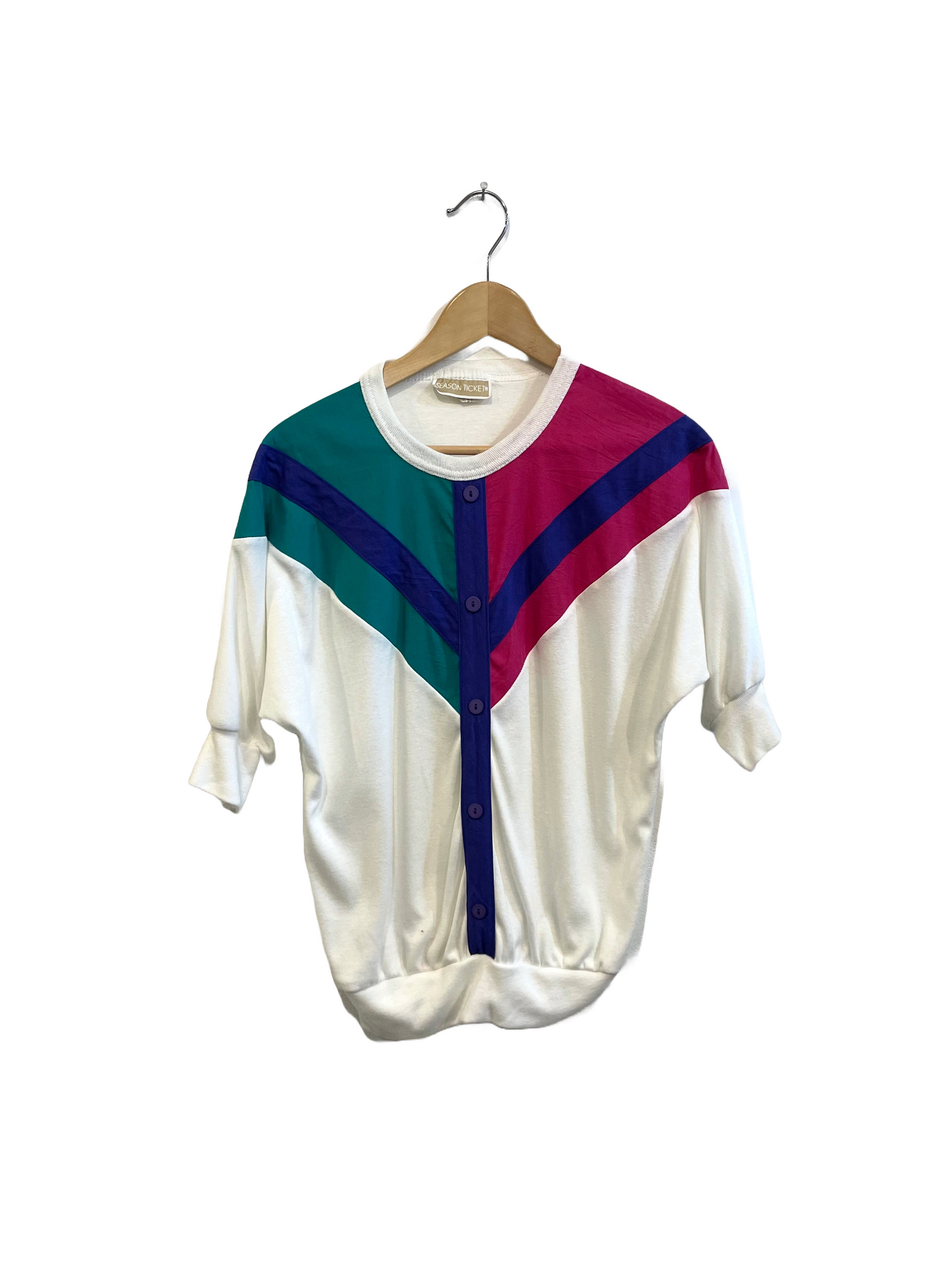 1980s White Jewel Tone Colorblock Banded Tee