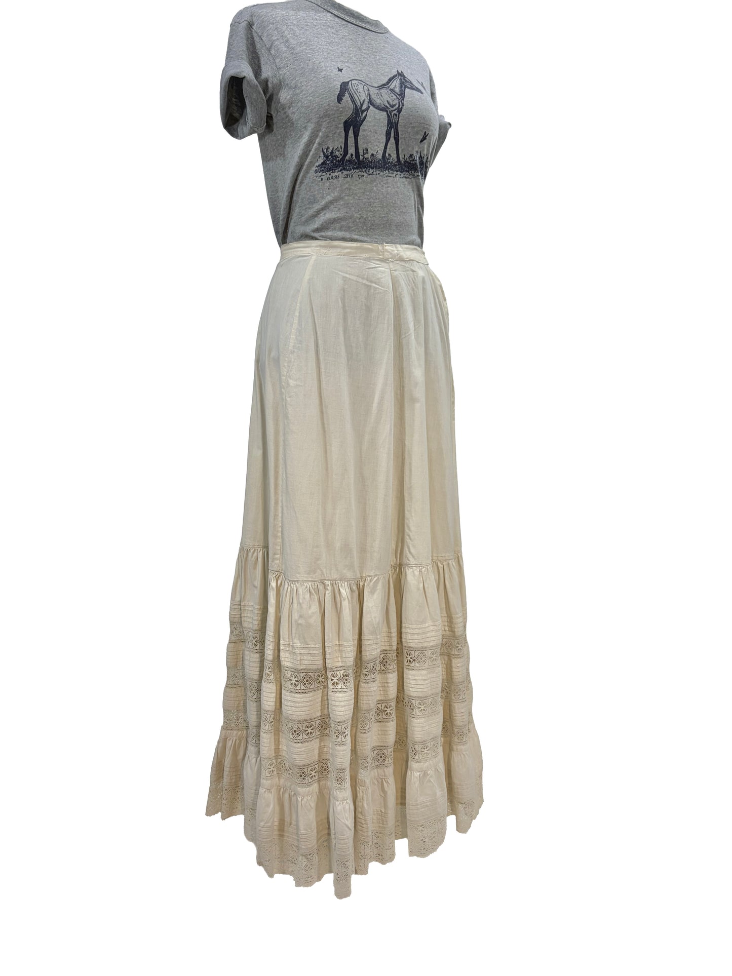 1910s Edwardian Era White Cotton English Lace Petticoat