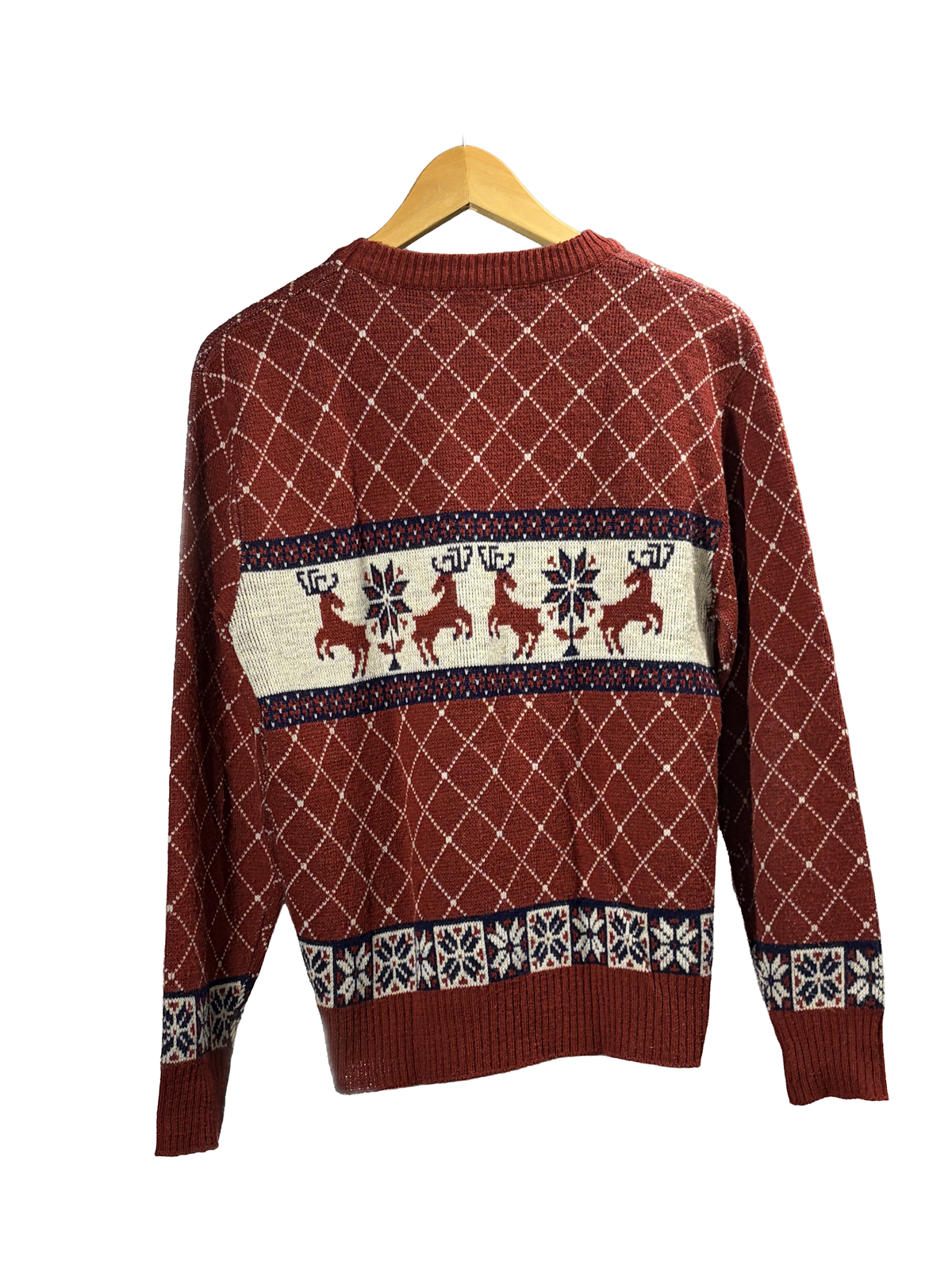 1970s 40s-inspired Rust Deer Fair Isle Acrylic Ski Sweater