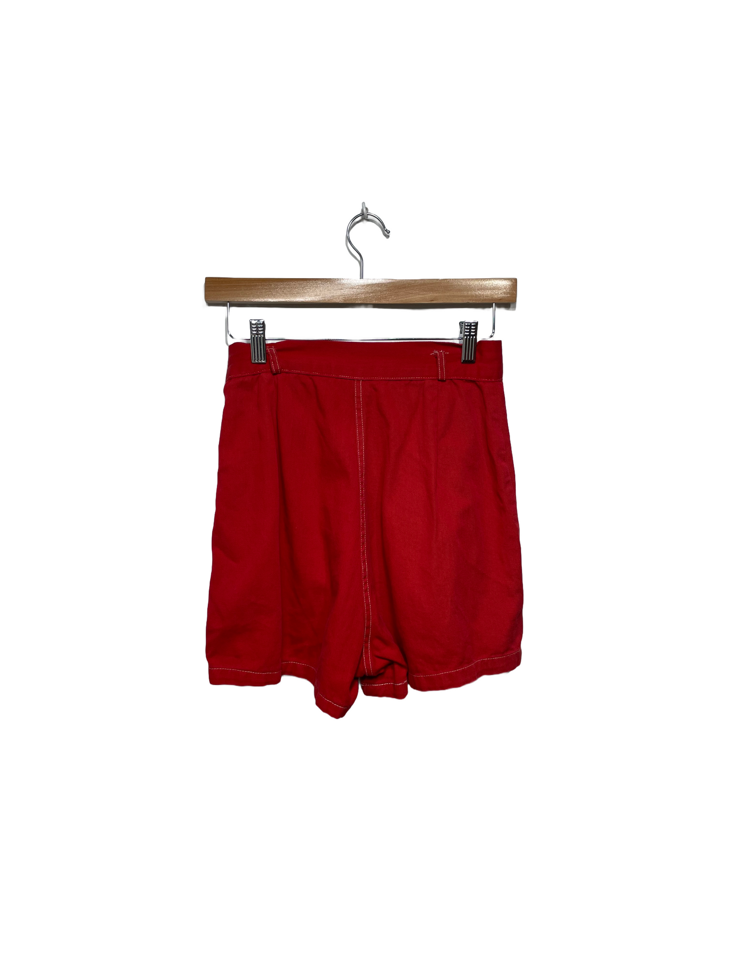 1960s Red Cotton Twill Side Zip Flare Shorts